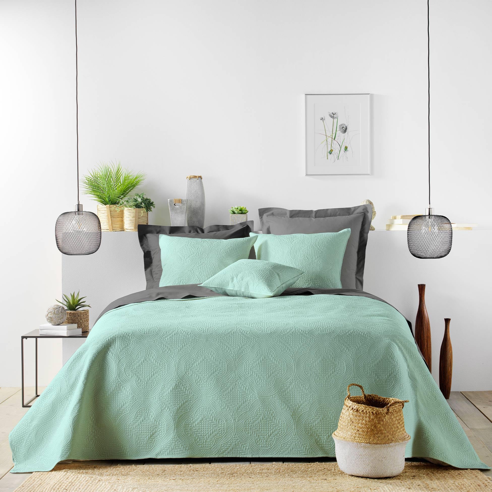 Douceur d'Intérieur Bed Cover, Polyester, Sage, 220 x 240 cm