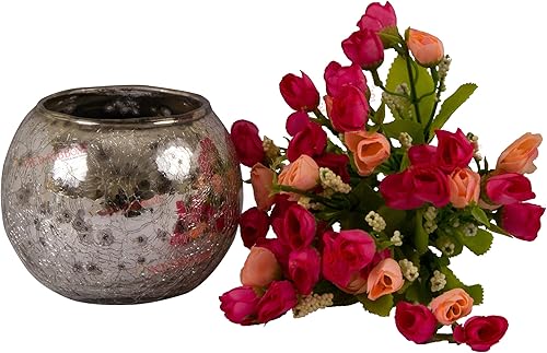 Miniatura 5 de TIED RIBBONS Florero de cristal de mercurio con flores Ramo de rosas artificiales de seda peonías para centros de mesa, decoración de mesa, boda,