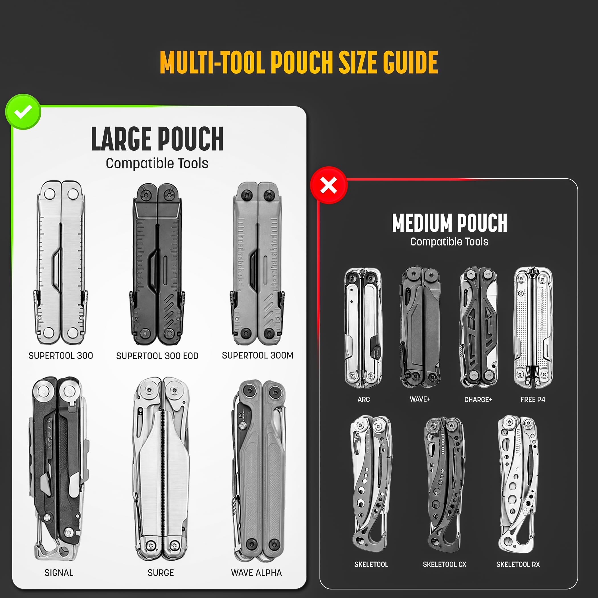 GALVANOX Étui Nylon pour Multitool Compatible Leatherman avec 21 Embouts Tournevis Plats et Support – Holster Ceinture avec Poches, kit Inclus (4"–4,5")