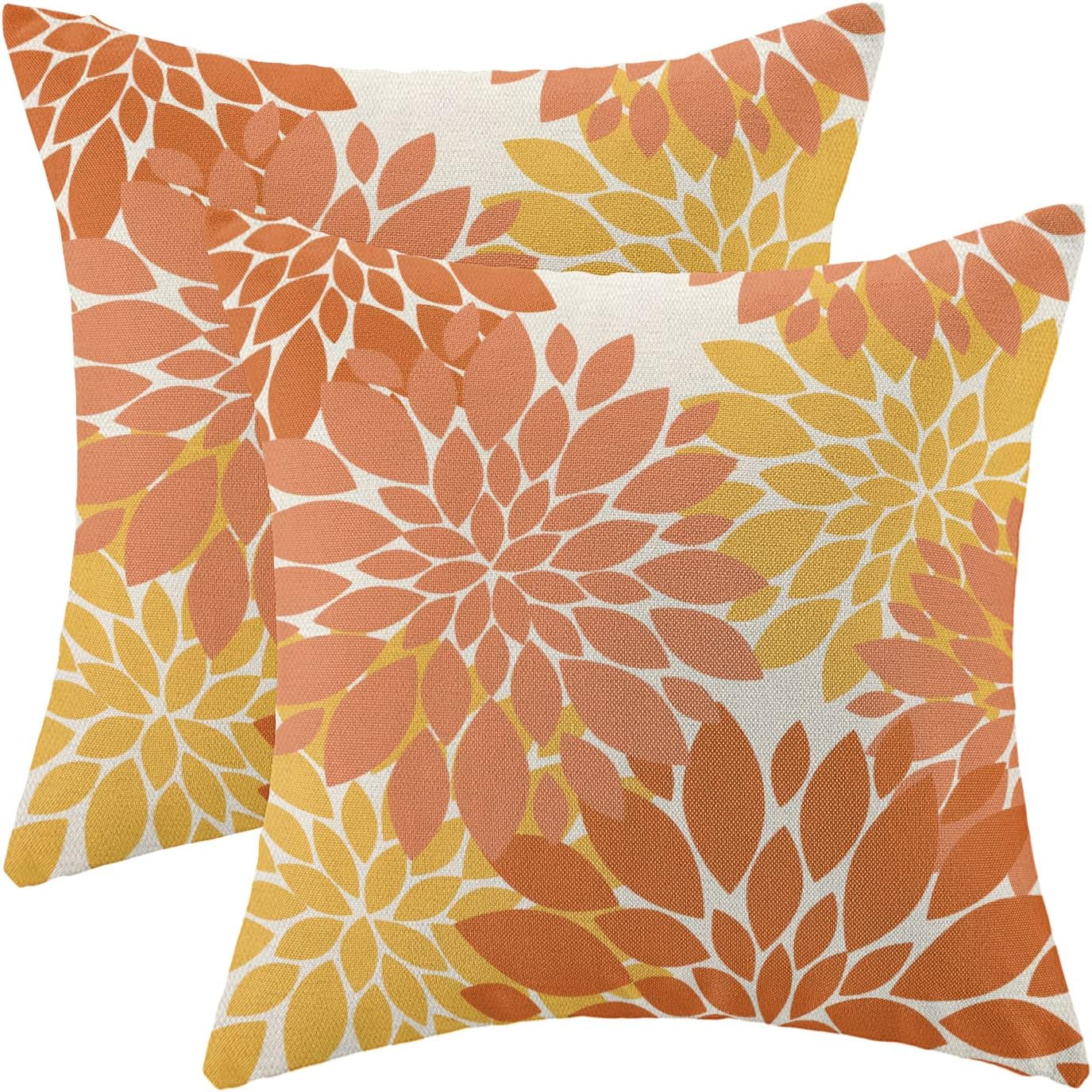 Burnt Orange Yellow Pillow Covers 18x18 Inch Set of 2 Fall