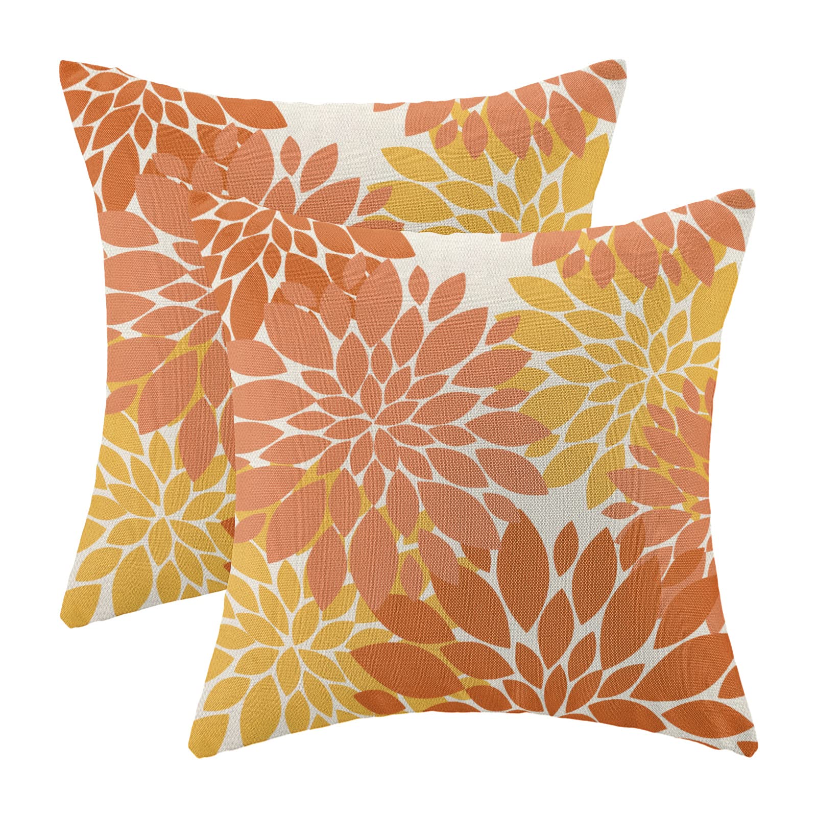 Burnt Orange Yellow Pillow Covers 18x18 Inch Set of 2 Fall Colored Dahlia Floral Decor Throw Pillows Summer Modern Geometry Flower Outdoor Decorative