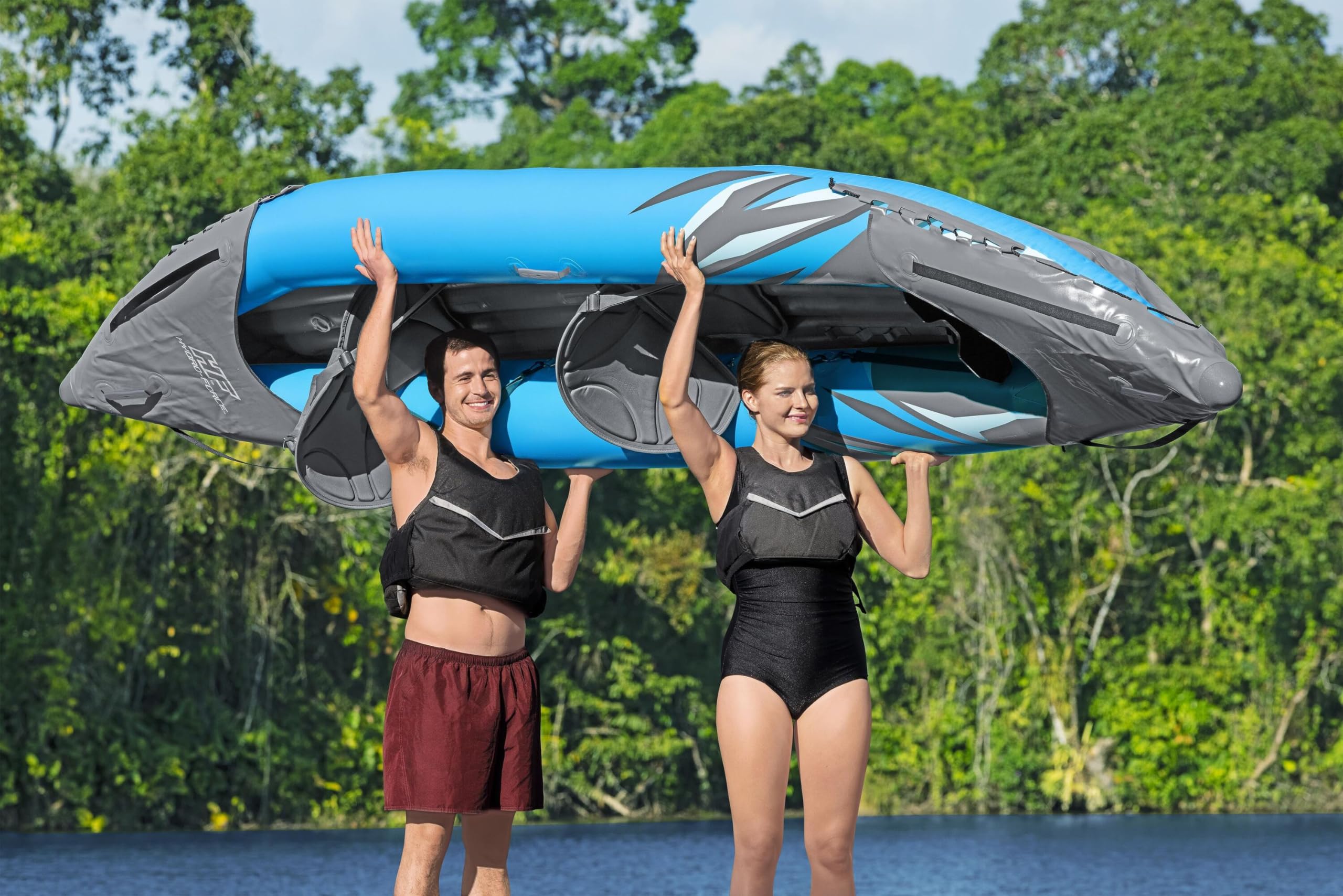 Bestway Hydro-Force Surge Inflatable Kayak | Inflatable Boat with Hand Pump, Oars, Seats, Gear Pouch, Carry Bag, Multiple Sizes