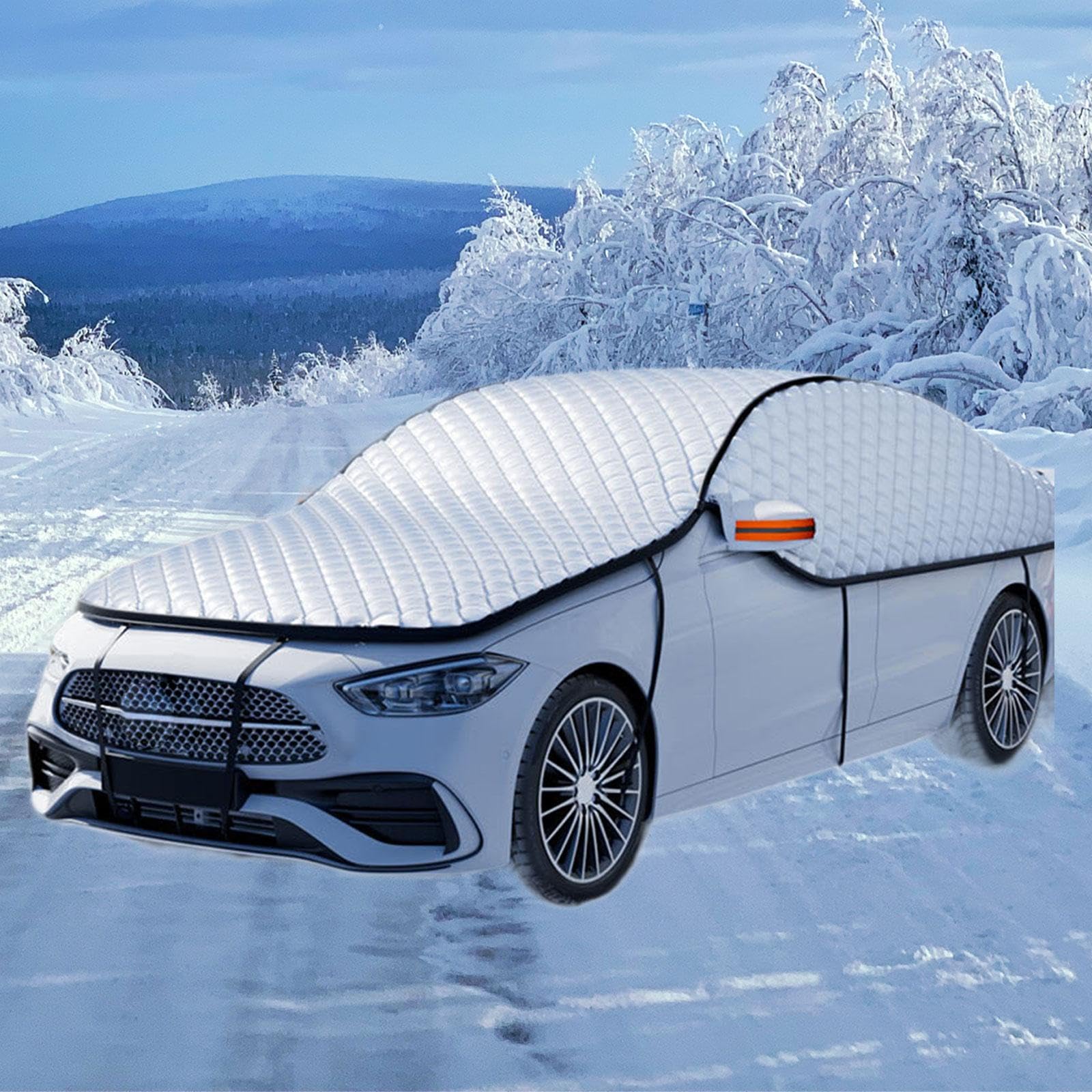 Pare-Brise Voiture Couverture Antigivre Protection Solaire Housse Aluminium Renforcé Résistante Contre La Neige La Glace Les Le Vent E, 233 X 515 Cm