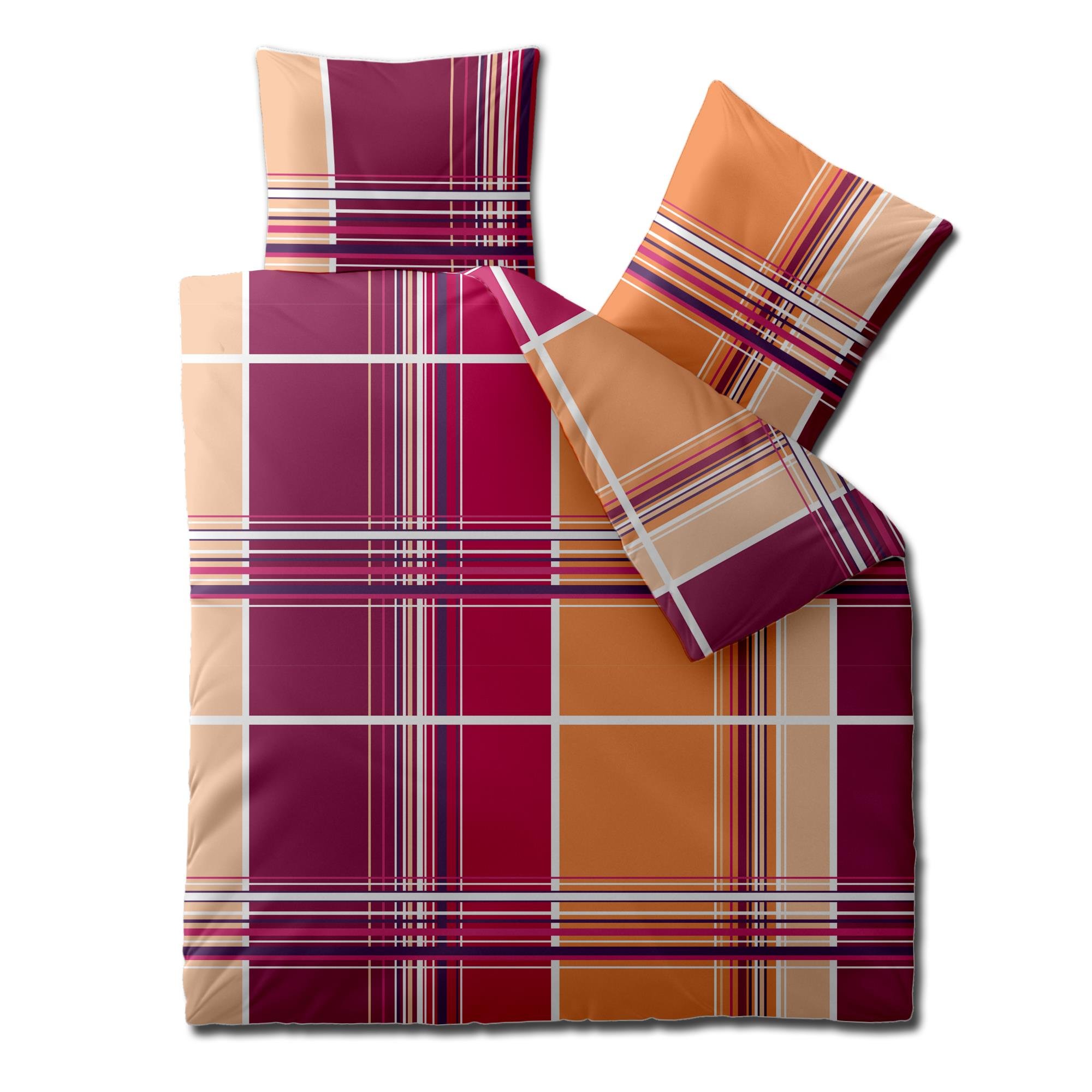 aqua-textil Concept Bettwäsche 200 x 200 cm 3teilig Mikrofaser Bettbezug Gladys Kariert Rot Orange