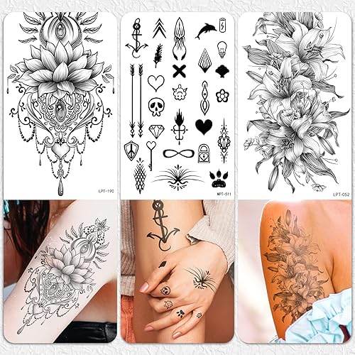 Miniatura 5 de EMOME Más de 400 estilos elegantes y realistas tatuajes temporales para mujeres, tatuajes semipermanentes de larga duración, impermeables, flores
