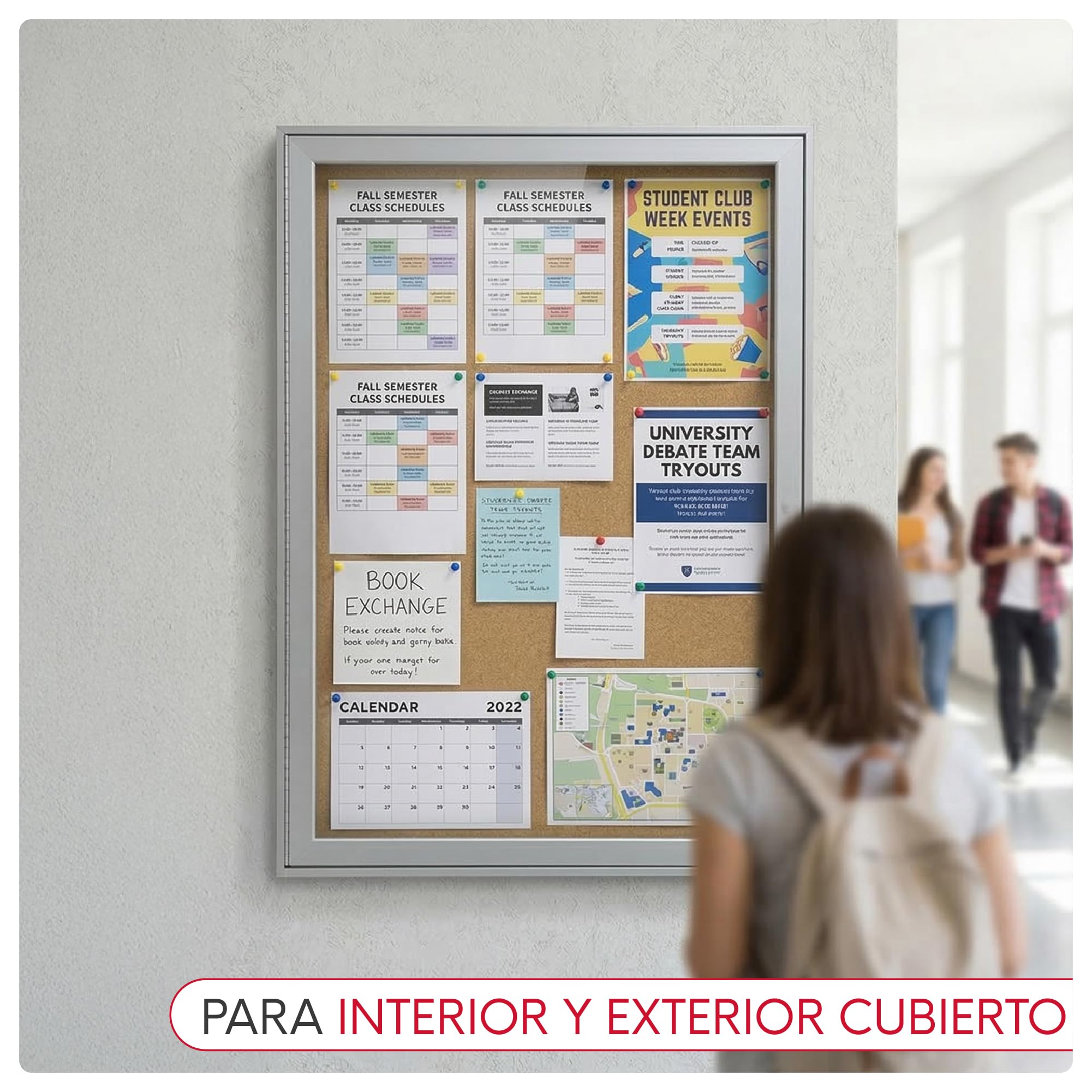 Tablón de Anuncios con fondo de Corcho, Panel de Anuncios de Aluminio con Cerradura (500x700mm)