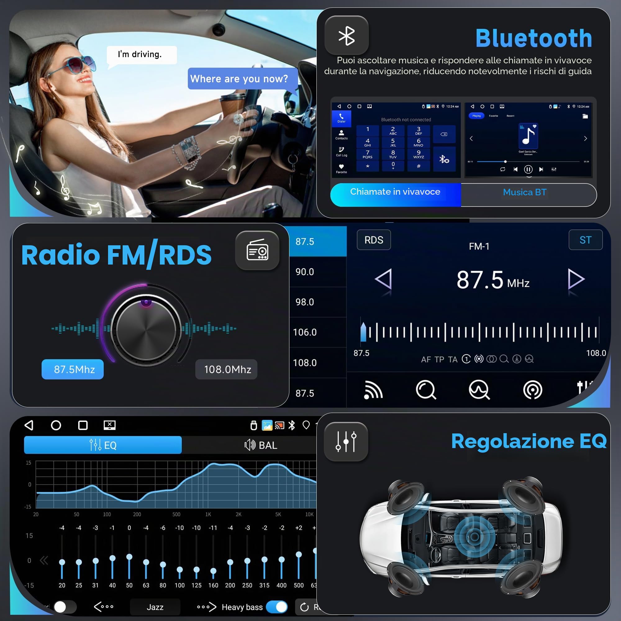 4G+64G 7" Autoradio Android per VW Golf 5 6 Passat Jetta Caddy EOS T5 Tiguan Touran CC Polo Wireless Carplay Autoradio 2 Din con Android Auto GPS Navi WiFi Bluetooth FM/RDS/EQ Telecamera Posteriore