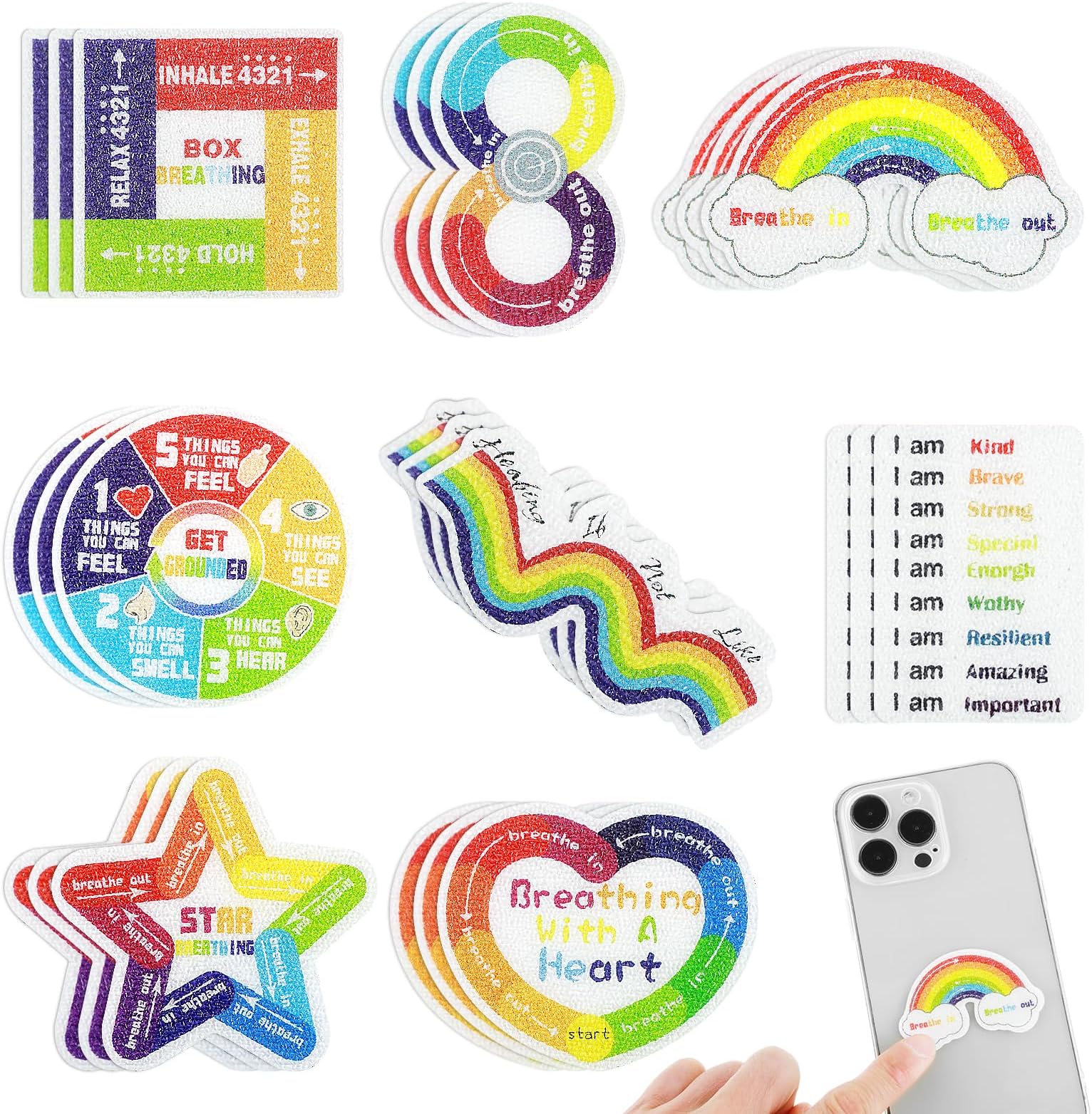 Dimeho 24 Pcs Sensory Calm Sticker Rainbow Textured Strips Anti Anxiety Adhesive Rough Tactile Pad Relief Calming Stickers for Adult Desk Phone Classroom Office Bottle Cup(Rainbow 2)