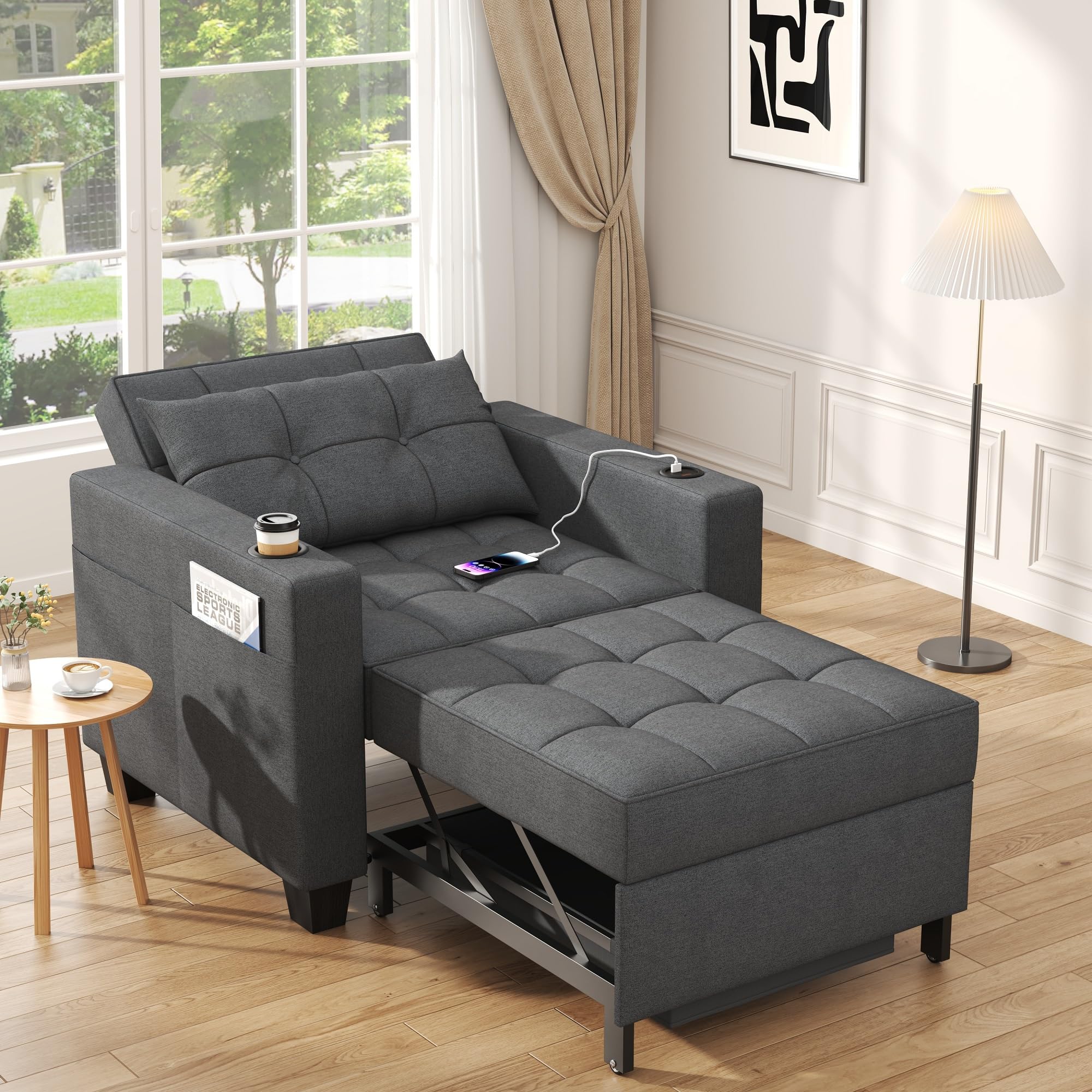 DURASPACE 36 inch 3-in-1 Sleeper Chair Convertible Pull Out Sofa Bed in Dark Gray