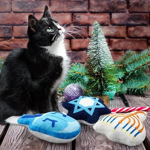 Miniatura 6 de Soulchen Juguetes de Hierba Gatera de Hanukkah con Sonido Crujiente, Juguetes para Gatos con Silvervine y Hierba Gatera, Juguete Interactivo para