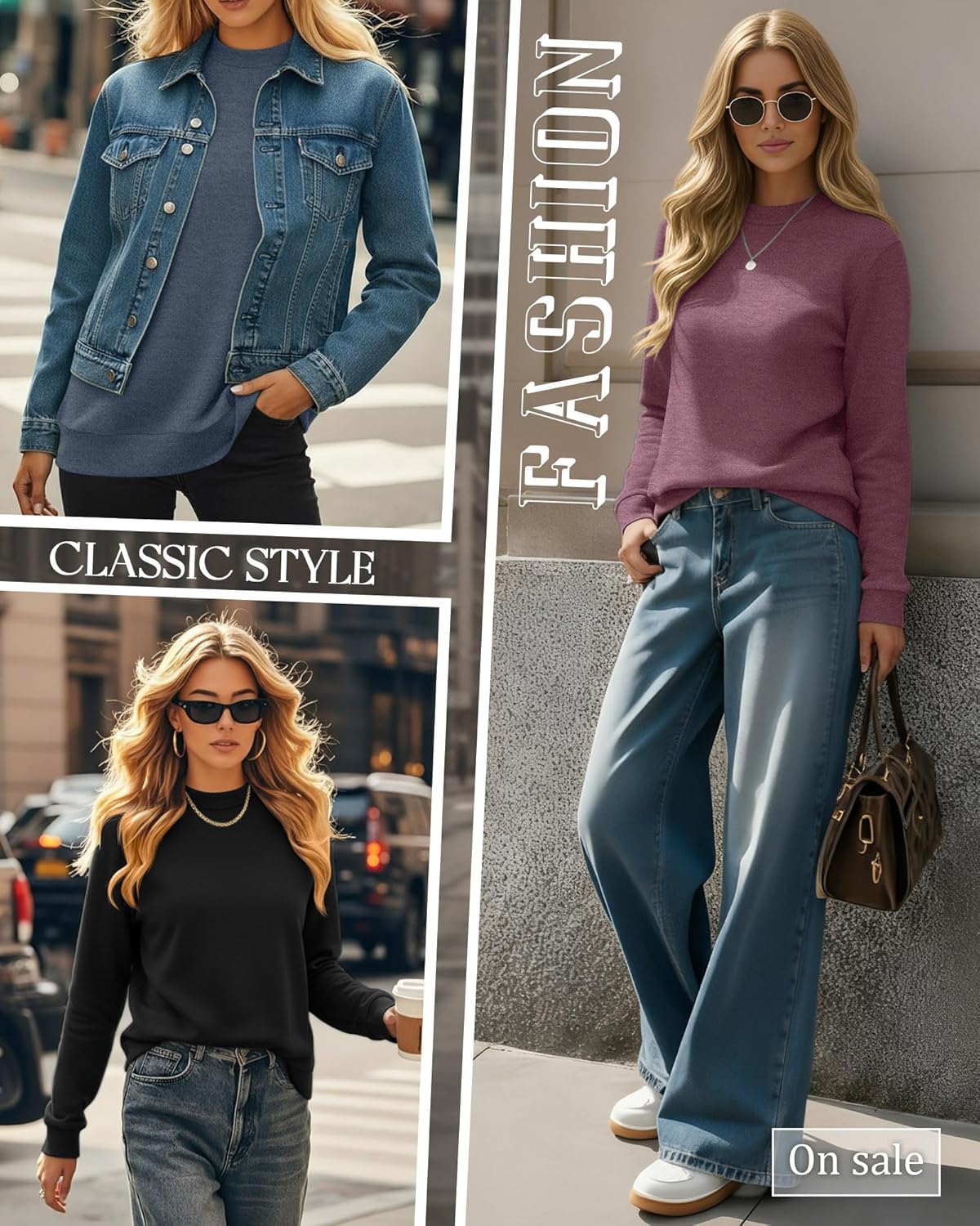 3 Pack Women's Mock Turtleneck Sweatshirts Long Sleeve Cotton Pullover Shirts Tunic Lightweight Loose Casual Tops - Image 4