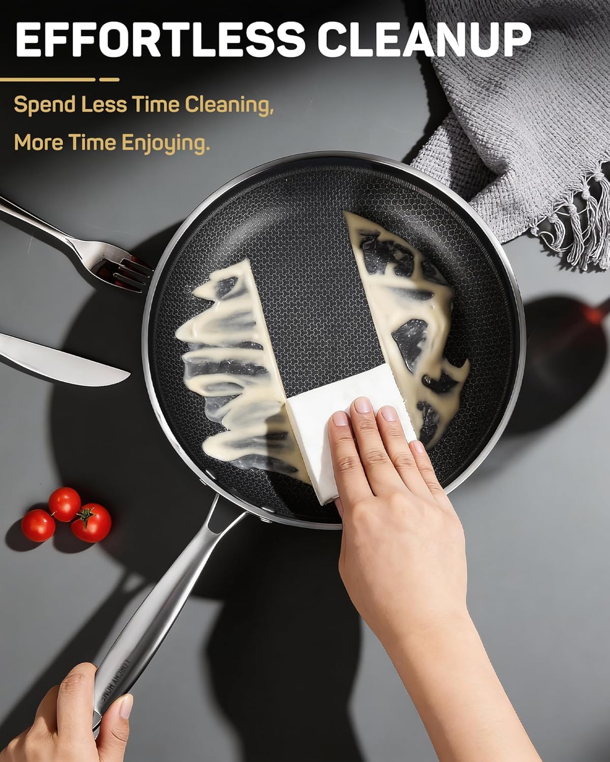 Stainless Steel Nonstick Frying Pan, Hybrid Ceramic 10-Inch Frying Pan, Stay-Cool Handle, PFAS & PFOA PTFE Free, Dishwasher & Oven Safe, Scratch-Resistant, Compatible with Induction & All Cooktops - Image 4