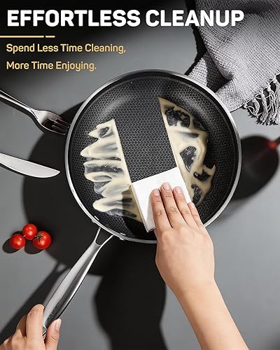 Miniatura 4 de Sartén antiadherente de acero inoxidable, sartén híbrida de cerámica de 10 pulgadas, mango que se mantiene fresco, libre de PFAS y PFOA PTFE, apto