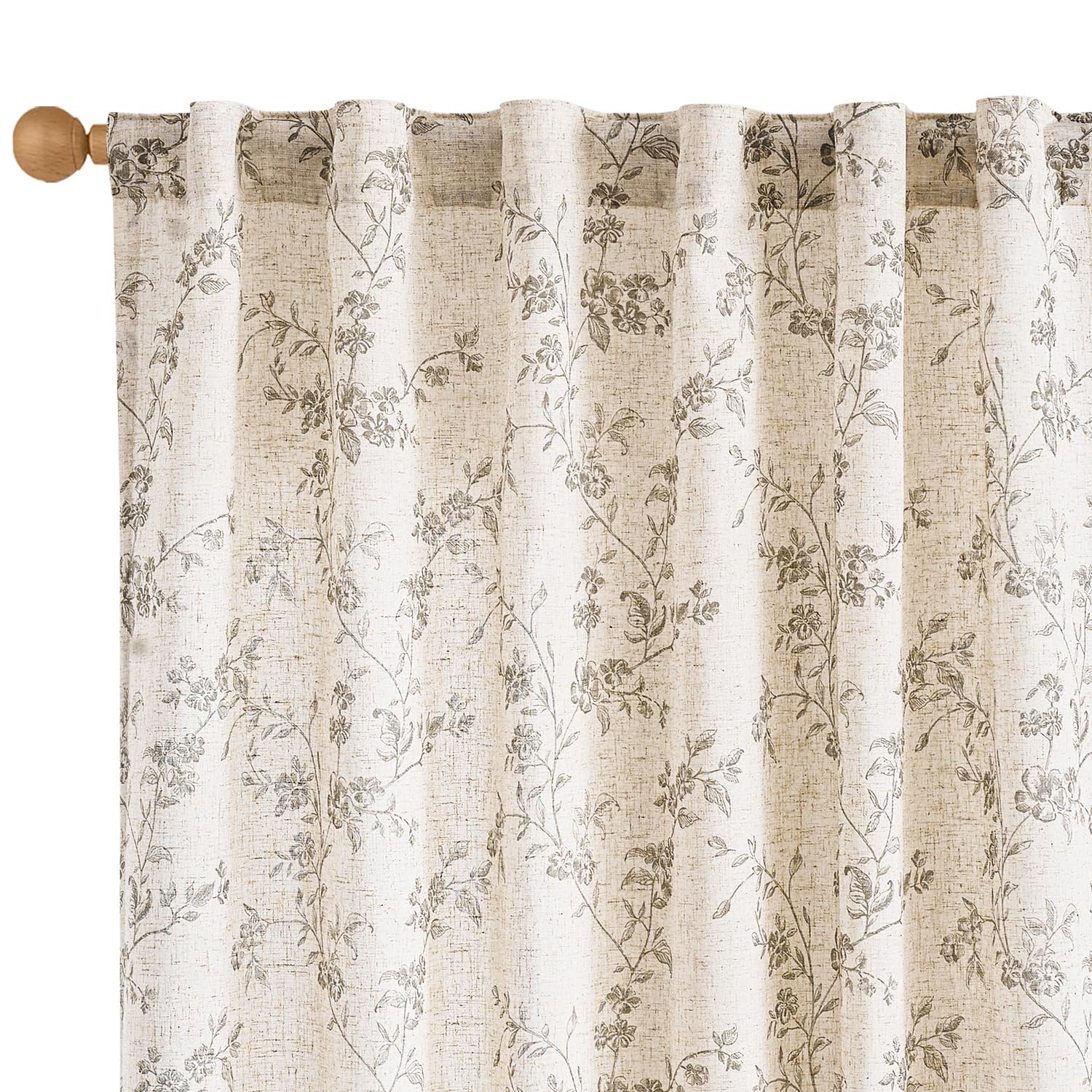 Lazzzy Grey Floral Linen Blend Curtains