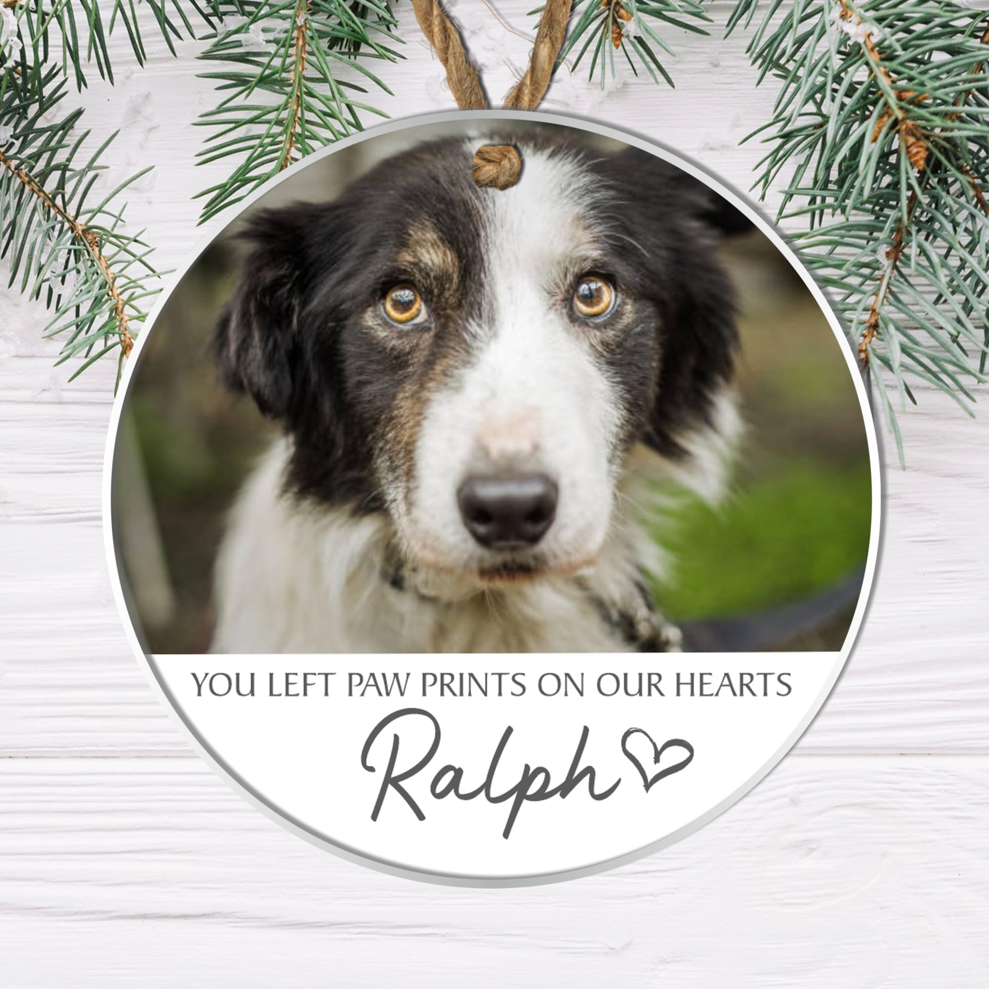 "Custom Pet Memorial Ornament - 'You Left Paw Prints on Our Hearts' Personalised Photo Keepsake Bauble for Dog or Cat Remembrance (Grey, Acrylic Indoor & Outdoor Use 9cm x 9cm) — image 1