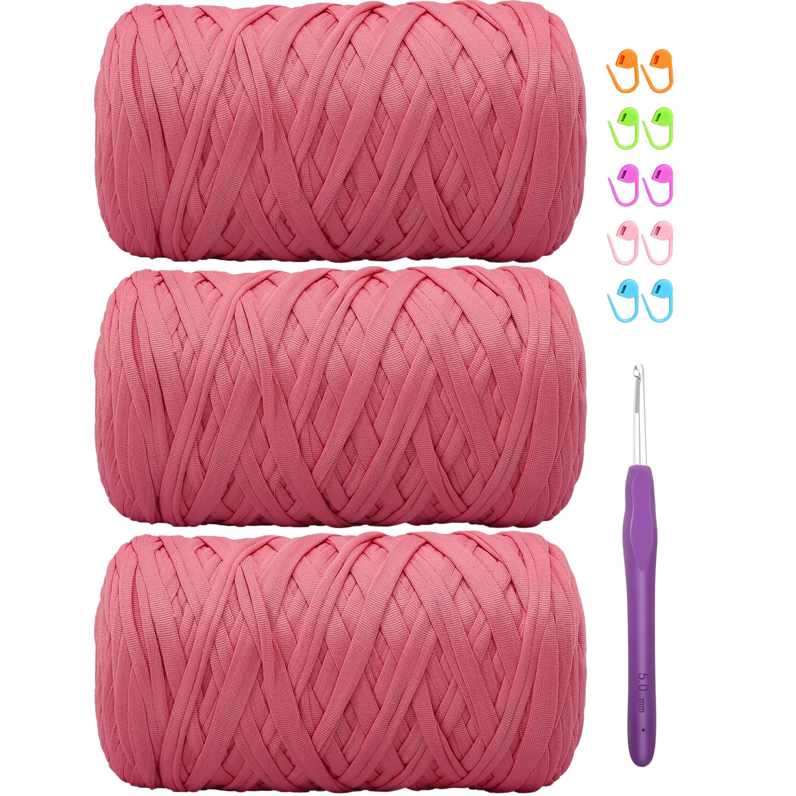 SIMEIQI 1200g T-Shirt Yarn (3x400g) for Crochet, Thick Spaghetti Yarn, Rose Pink