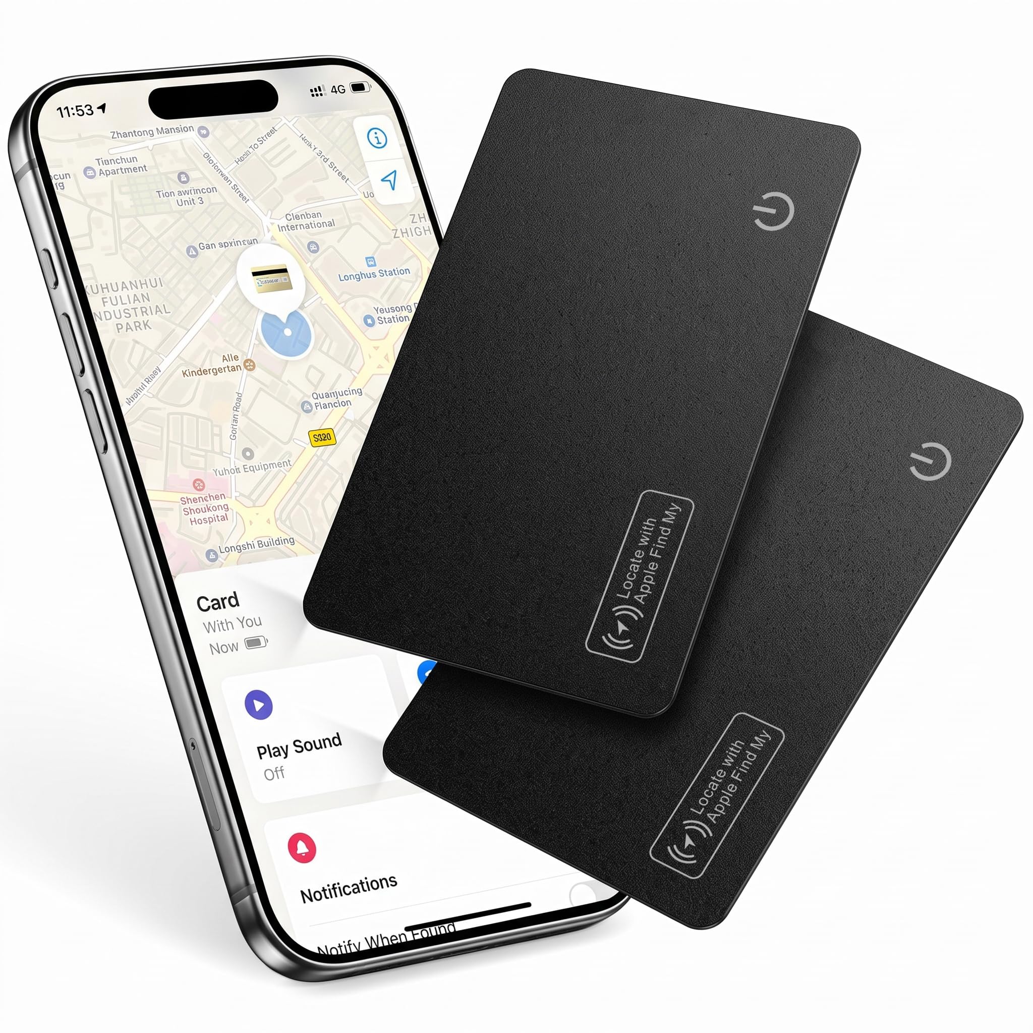 Air Tracker Karte Tag Wiederaufladbarer,kompatibel mit Apple Wo ist? & Find My (nur iOS), IP68 wasserdicht – Slim Schlüssel-Tracker für Geldbeutel, Reisepass, Koffer (2er-Pack) Schwarz