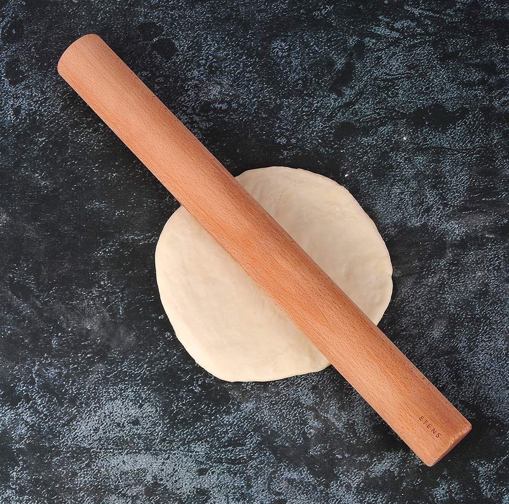 Etens - Rodillo de madera para hornear pasteles de masa de pizza y galletas, rodillo de masa de madera - suministros esenciales para hornear y herramientas para hornear, 45 cm