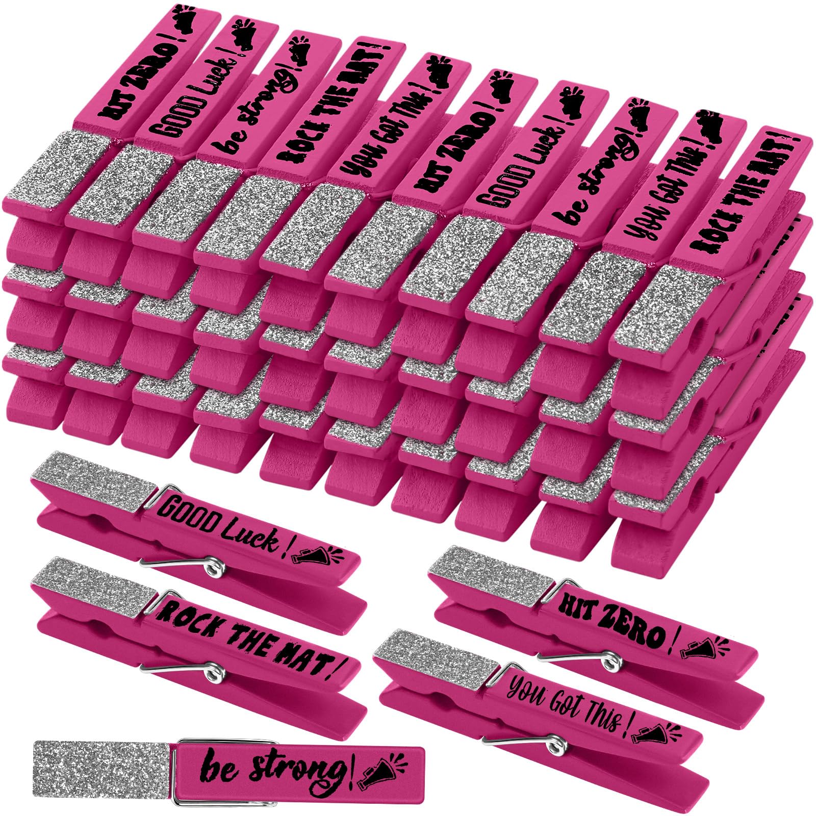 Kigeli 30 Pcs Spirit Clips Cheer Pins Cheerleader Gifts Clothes Pins for Backpacks Competition Glittered for Team Cheer Gifts Stuff Supplies Party Favors Accessories Bulk(Pink, Silver,Glitter) — image 1