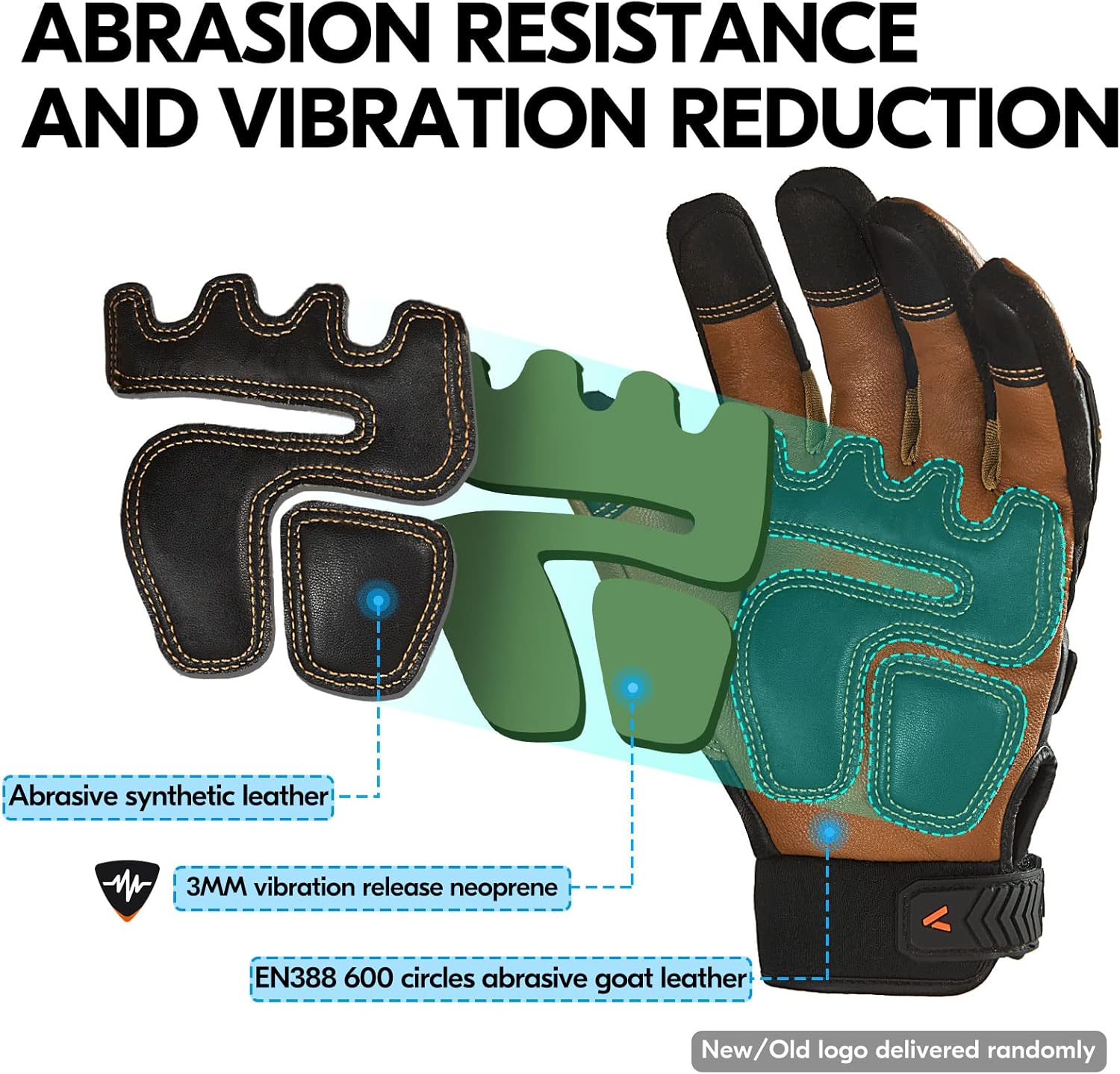 Vgo... 1-Pair High Dexterity Water Repellent Goat Leather Heavy Duty Mechanic Glove,Rigger Glove,Anti-Vibration,Anti-Abrasion,Touchscreen (Size L,Brown,GA8954)