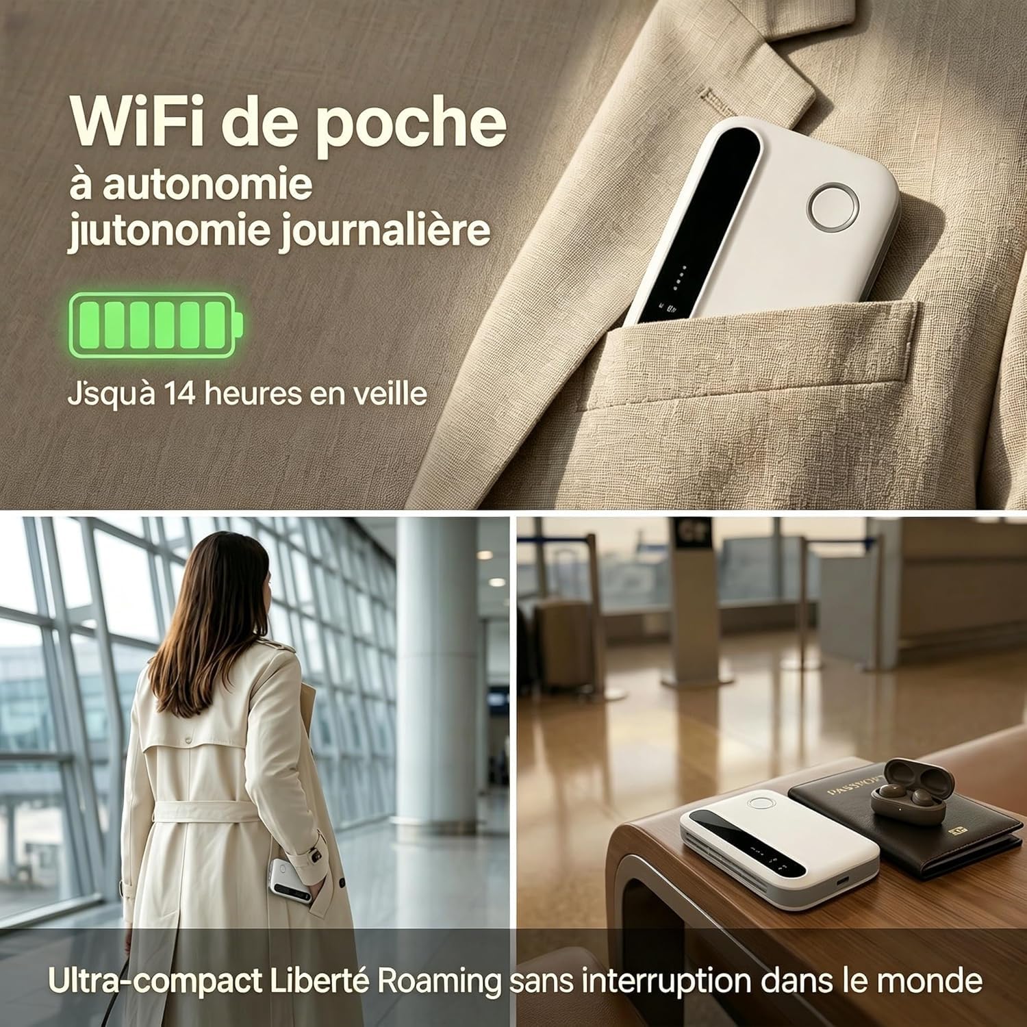 Routeur 5G Portable WiFi 6 Déverrouillé, Modem Mobile 5G/4G+ avec Emplacement SIM, Jusqu'à 25 Appareils Connectés, Internet Haut Débit Idéal pour Voyage, Camping et Télétravail