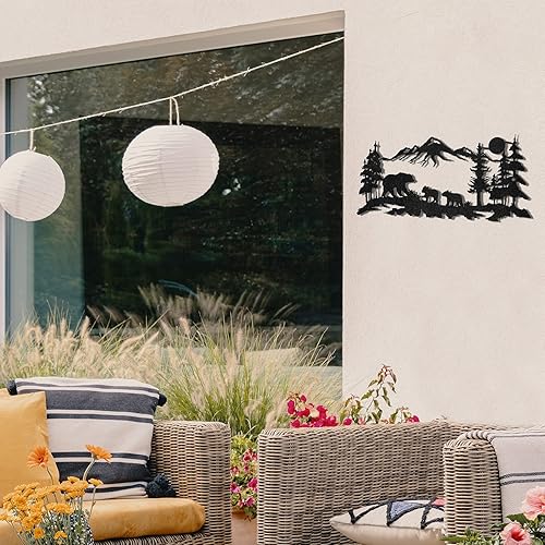 Miniatura 6 de Moxweyeni Arte de pared de oso de metal, bosque de oso de montaña, decoración rústica de caza de animales para decoración de pared de dormitorio