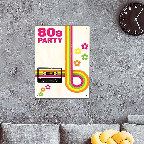 Miniatura 3 de Cartel de metal retro de los años 80 con cinta de casete, decoración de pared para el hogar, cocina, oficina, jardín, placa de lata de 8 x 12
