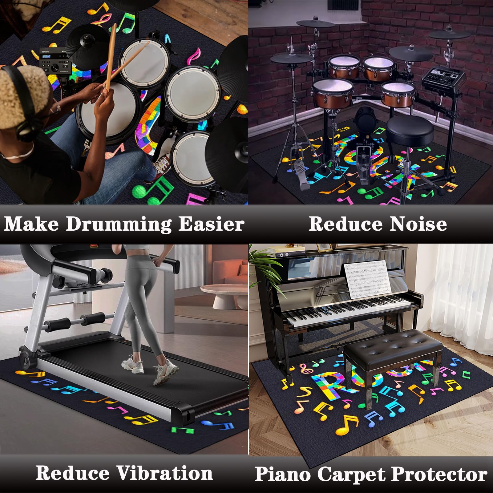 Tappeto per Batteria Tappeto a Tamburo Acustica 140 x 120 cm Tappeti Antiscivolo Insonorizzato per Batteria Elettroniche Rullante Grancassa Strumenti Musicali Tappeto A Tamburo Tappeto Batteria