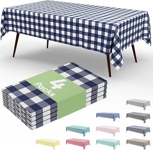 Miniatura 11 de misaya Paquete de 4 manteles desechables de búfalo, mantel de plástico impermeable de 54 x 108 pulgadas, manteles rectangulares a cuadros azules y