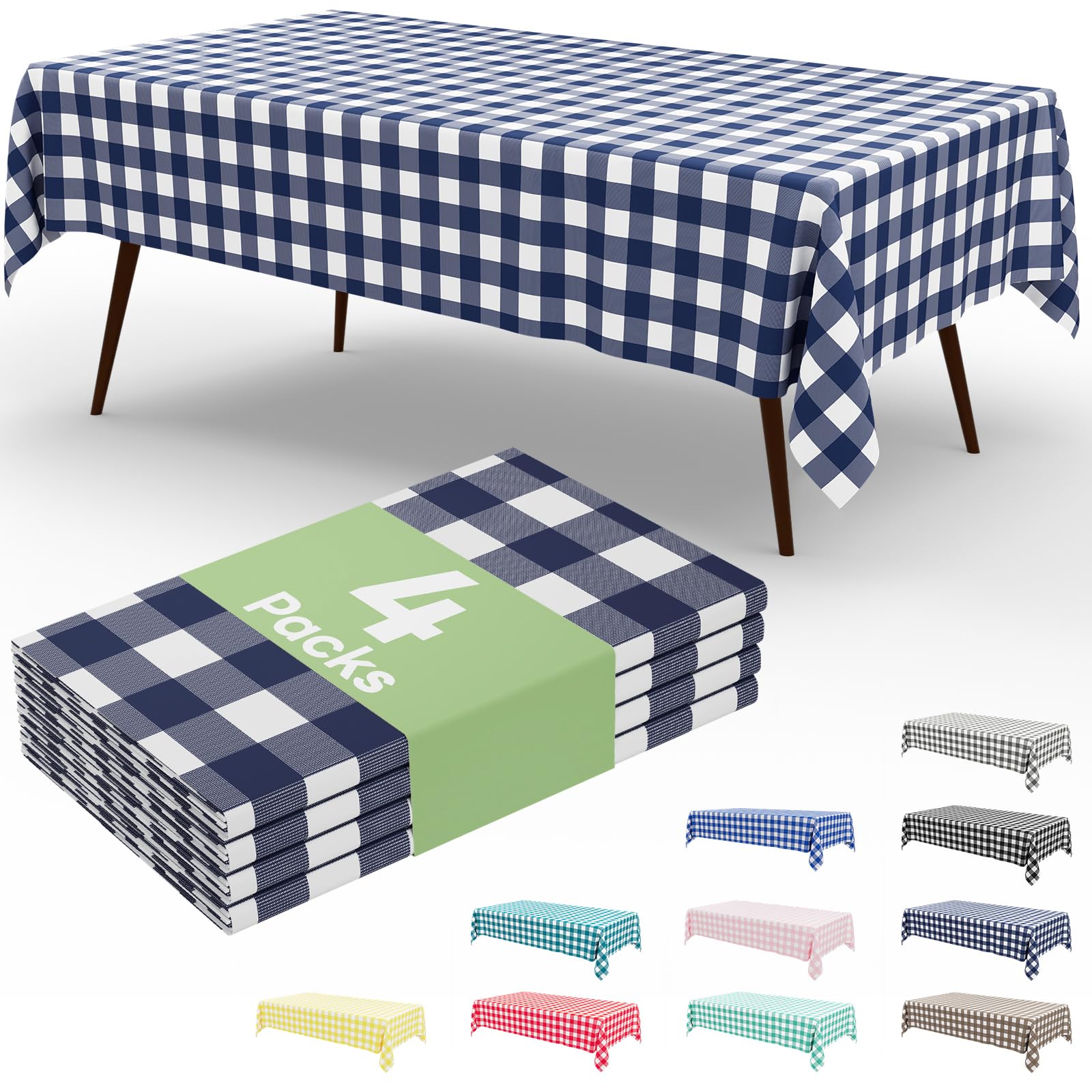 Photo 1 of misaya 4 Packs Buffalo Disposable Table Cloth, 54 x 108 Inch Waterproof Plastic Tablecloth, Rectangle Navy and White Checkered Table Covers for Picnic, Birthday, 4th of July Party