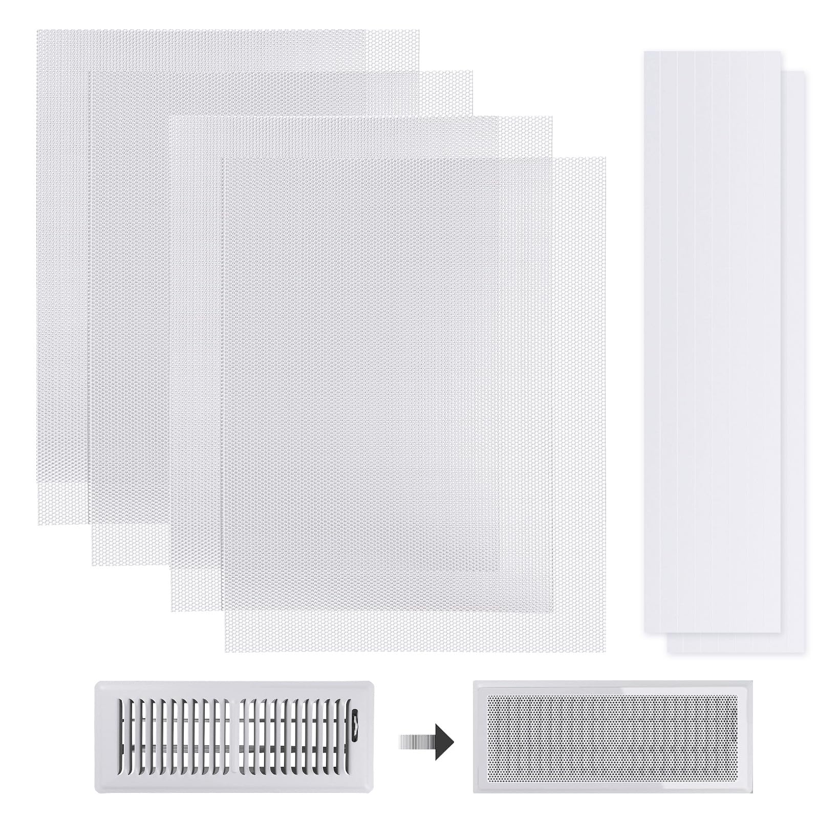 4 PCS DIY White Magnetic Vent Covers – 13.8" x 11.8" Customizable Air Register with Easy-to-Cut Mesh & Magnetic Strips, Perfect Fit for Floor/Wall/