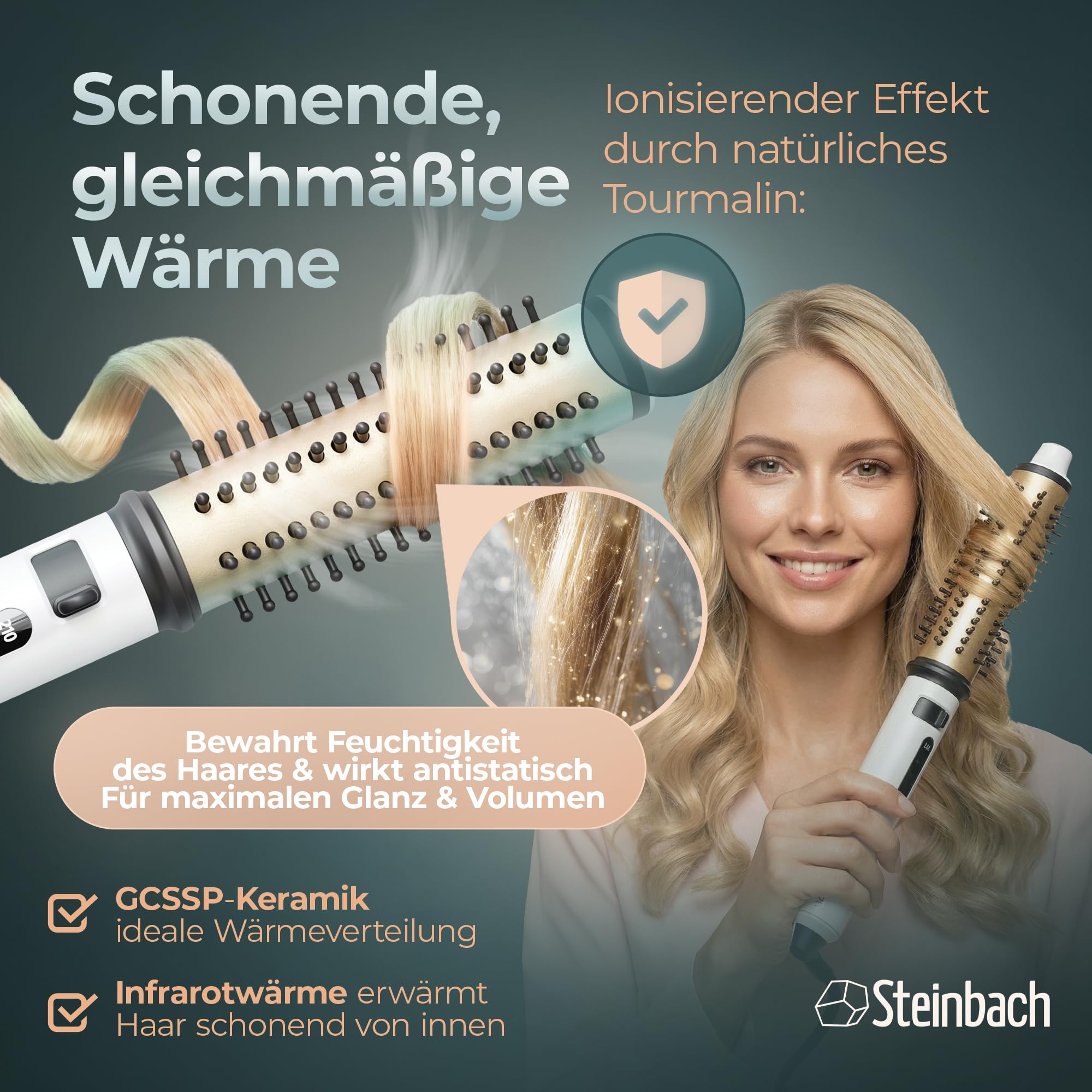 Steinbach 651: Professional Reise-Curler Brush wet und dry mit einziehbaren Bürsten und LED Temperaturregelung 110-230V Weltweite Spannungsanpassung Reisecurler (Weiß)