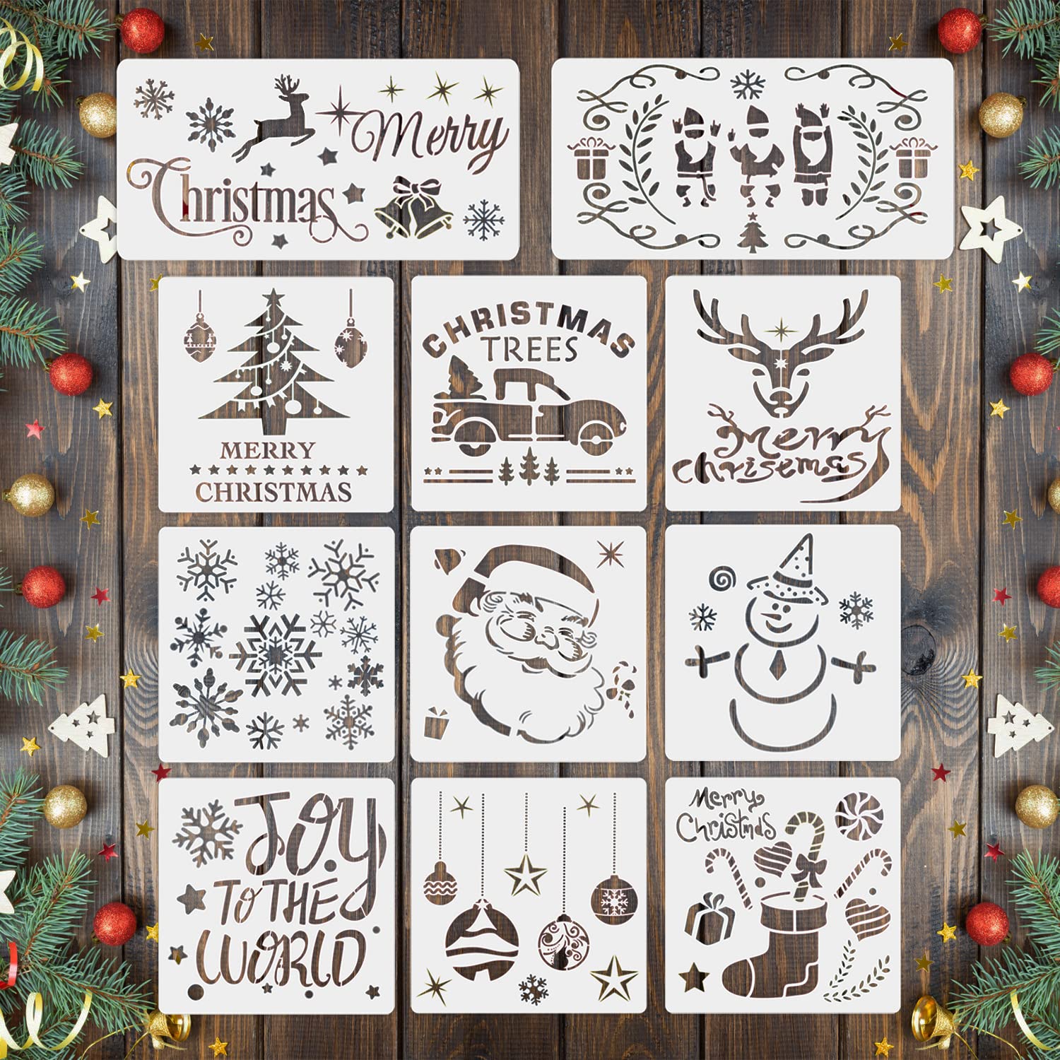 Amazon.com: 11PCS Large Christmas Stencils for Painting on Wood, Reusable Christmas  Stencil for Wood Signs Canvas Walls Farmhouse Decor Xmas DIY Ornaments for  Holiday Decorations…