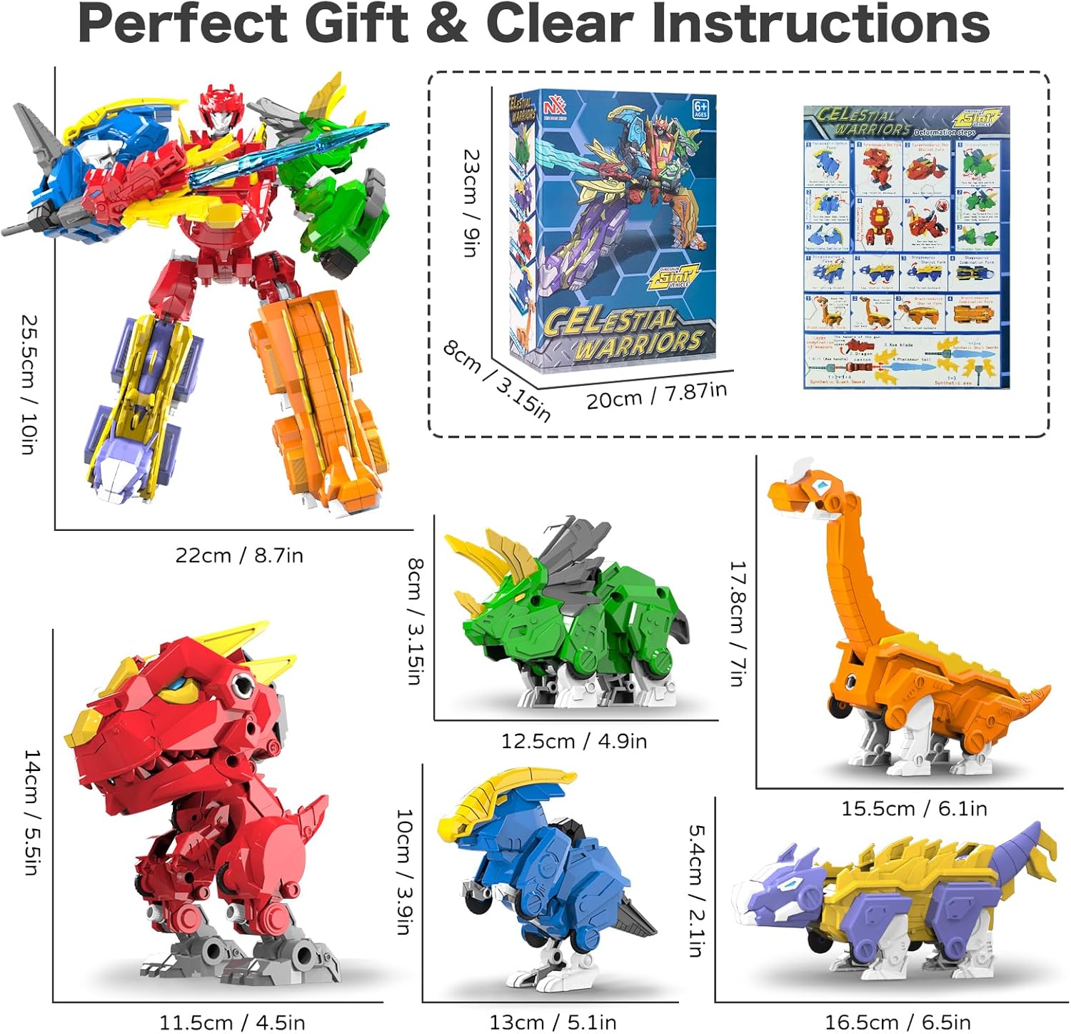 45PCS Dinosaur Toys Set, Including 5 Transforming Robots, 1 Storage Box & 5-in-1 Transforming Robot, STEM Educational Toys for Toddlers