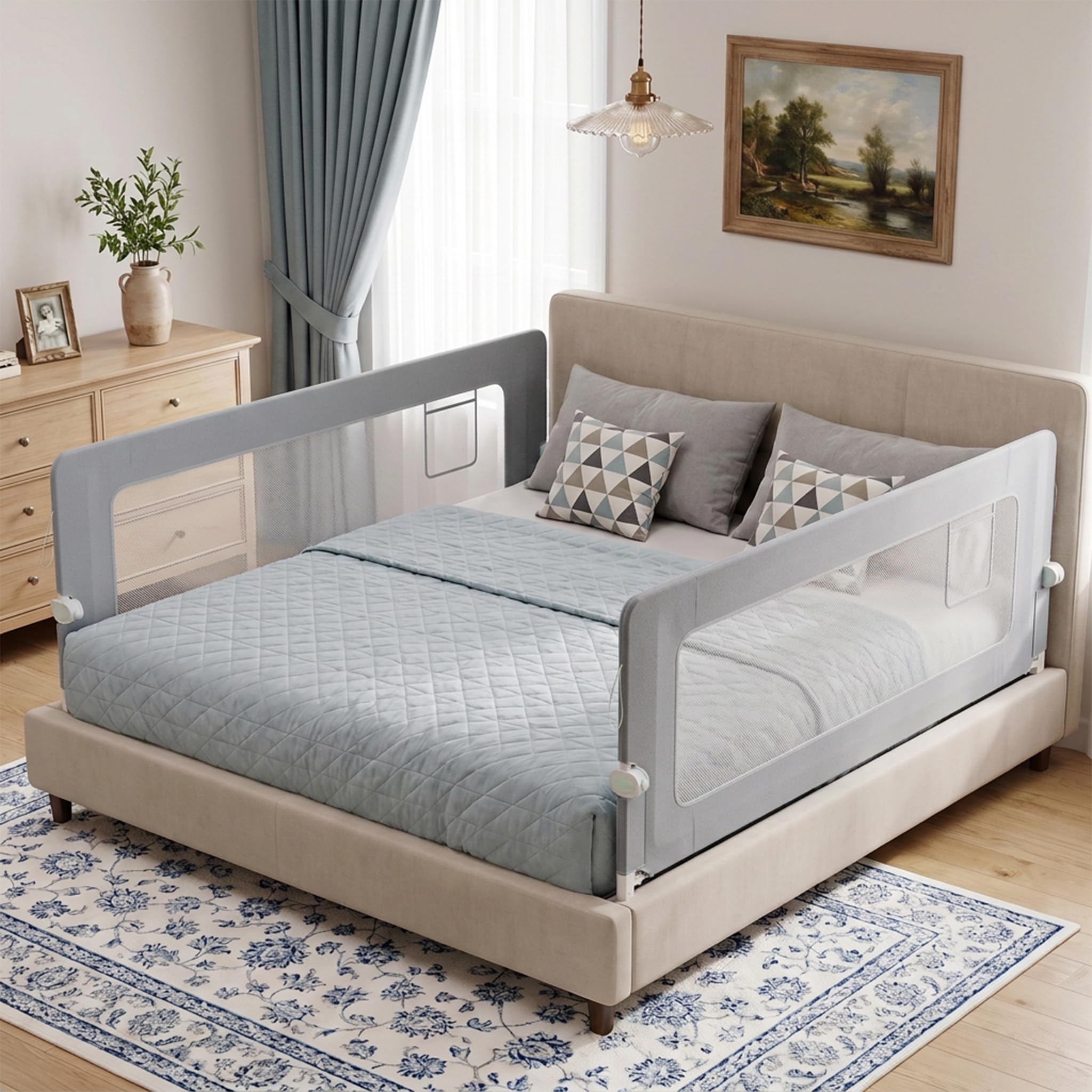 XMTECH 1 barrière de lit pour enfants de 18 mois à 5 ans, protection anti-chute, pliable, portable, pour tout-petits, de 18 mois à 5 ans, grise, 200 cm