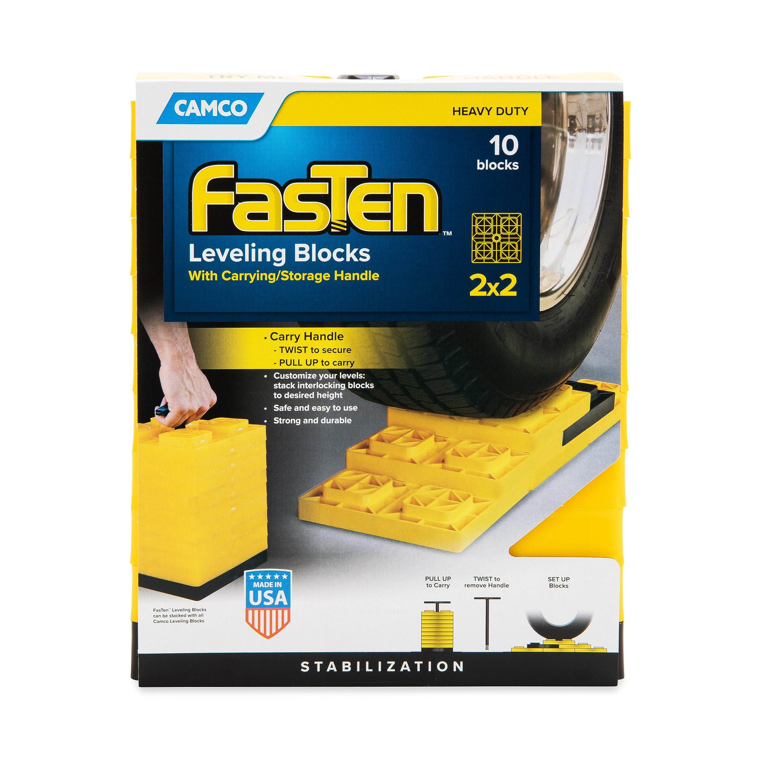 Camco FasTen 2x2 RV Leveling Block For Single Tires, Interlocking