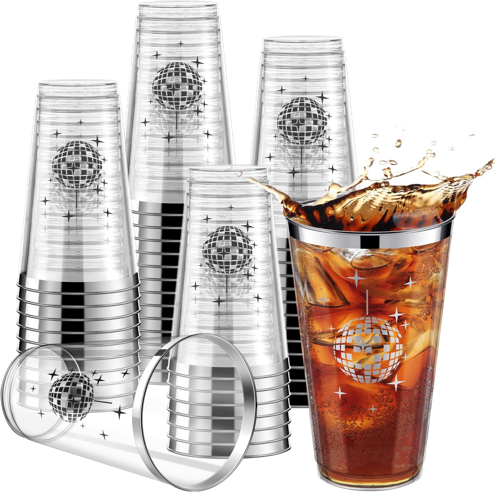 100 Pack Disco Party Plastic Cups Disco Ball Disposable