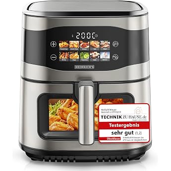HEINRICHS Hot Air Fryer, 9 Litre XXL Air Fryer, 10-in-1 Hot Air Fryer, LED Display with Sensor Touch Control, Grease-free Pre