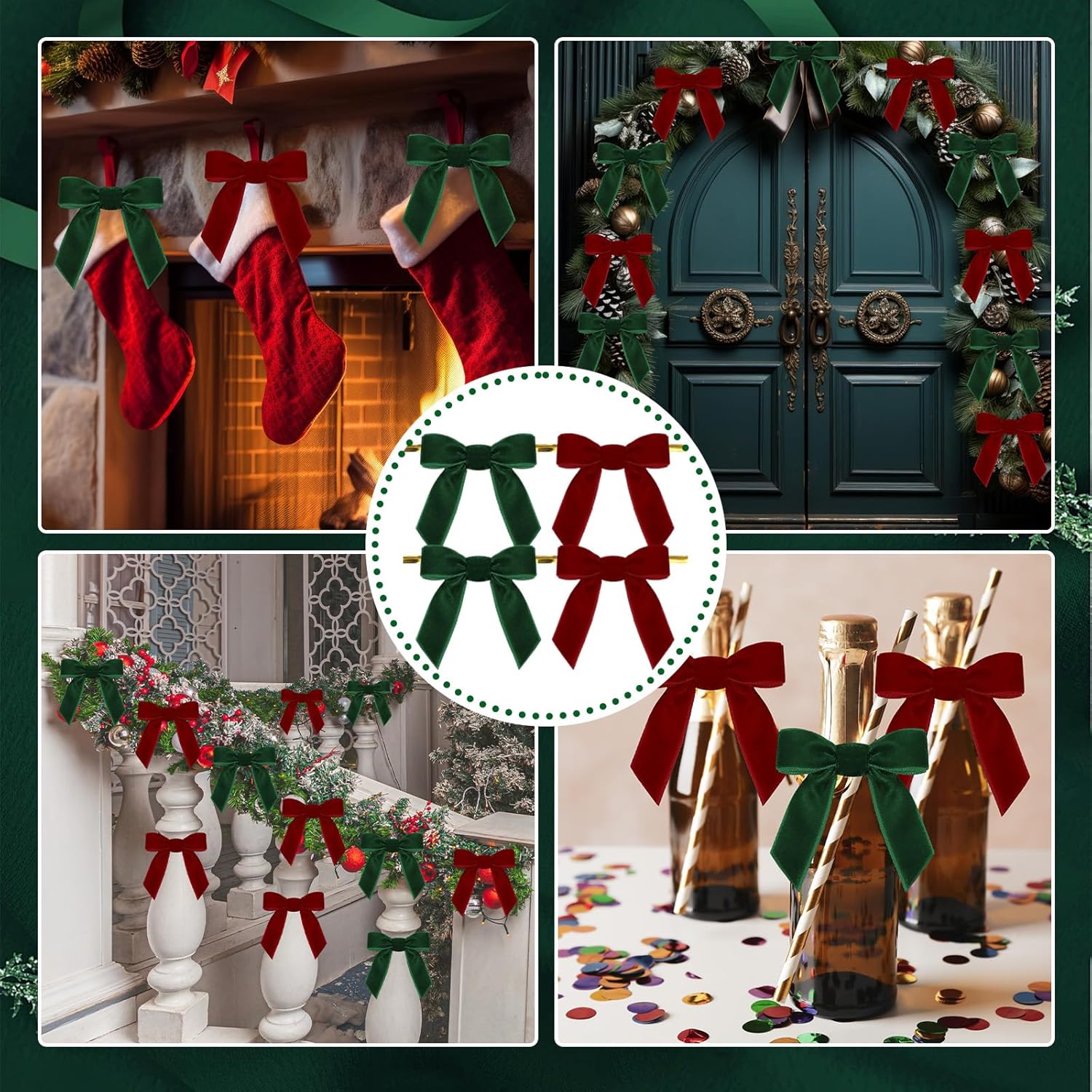 Daifunli 100 Pcs Christmas Velvet Bow for Craft Christmas Tree 2.36" Pretied Velvet Ribbon Bow for Holiday Xmas Gift Box Wrapping Wreath Garland Decor(Wine Red and Dark Green)
