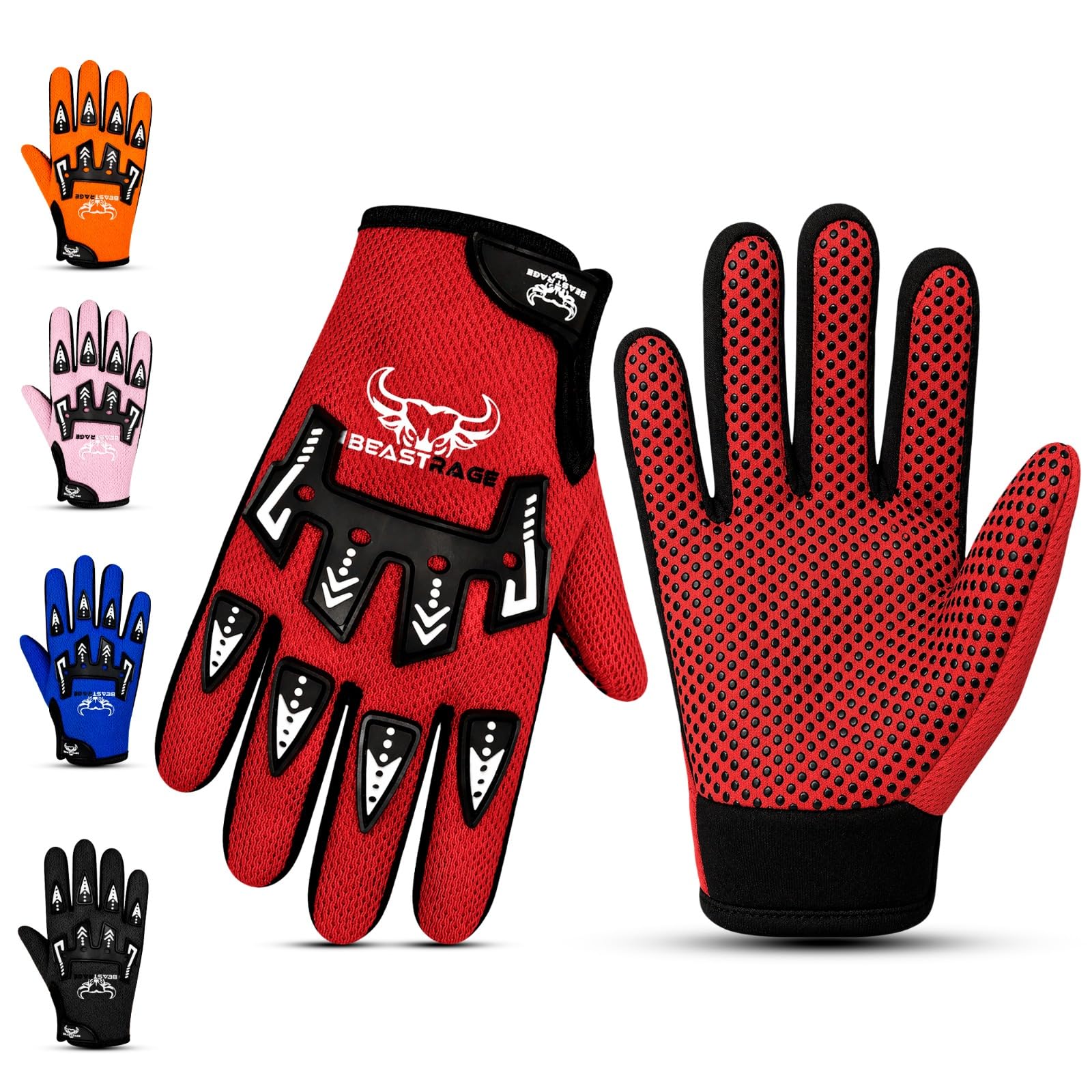 BEAST RAGE Kinder-Fahrradhandschuhe – Motocross- und BMX-Fahrradhandschuhe für Jungen und Mädchen, Rutschfester Griff, atmungsaktive, leichte Dirtbike- und Motorradhandschuhe für Kinder