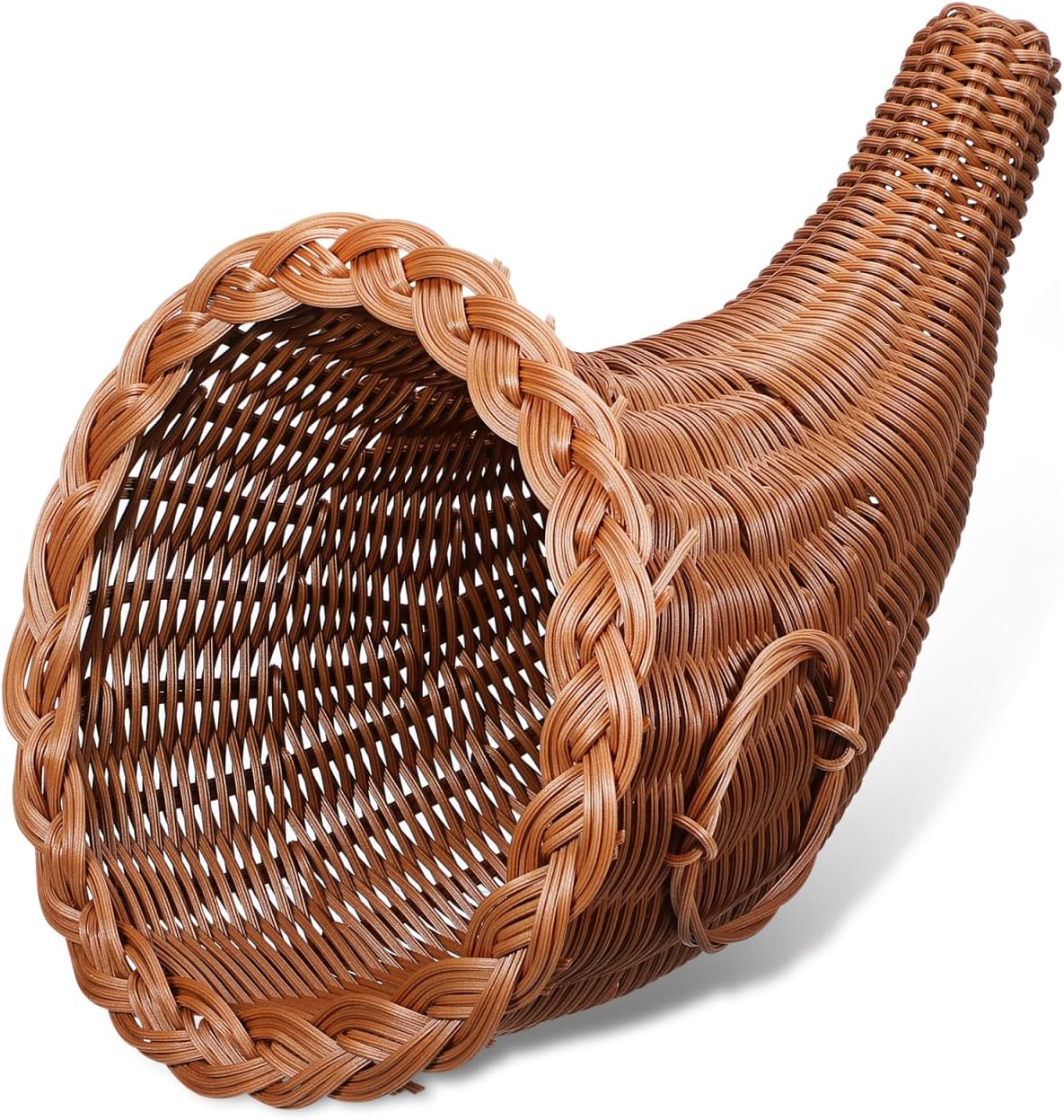 HOMSFOU Cornucopia Baskets Horn Imitation Vine Fall Thanksgiving Fruits Cornucopia Basket Snack Food Bread Horn for Christmas Table Centerpiece