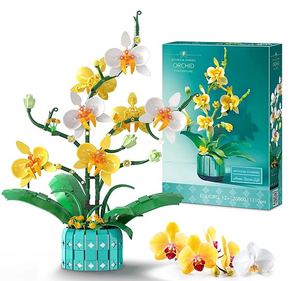 Under the Baubles Orchid Flower Building Set for Adults - Artificial Orchid Bonsai for Dinner Table Centerpieces & Home Decor - Creative Gift for Mother's Day, Anniversary, Birthday