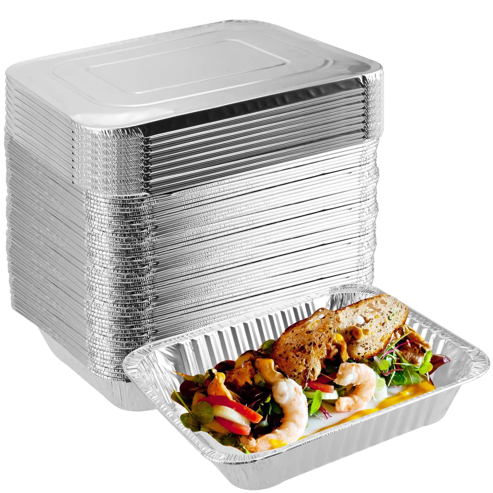 SINJEUN 25 Pack Foil Containers with Lids, 32.5 × 25.8 × 6.5cm Large Aluminium Foil Trays, Tin Foil Containers for Cooking Baking Roasting Broiling