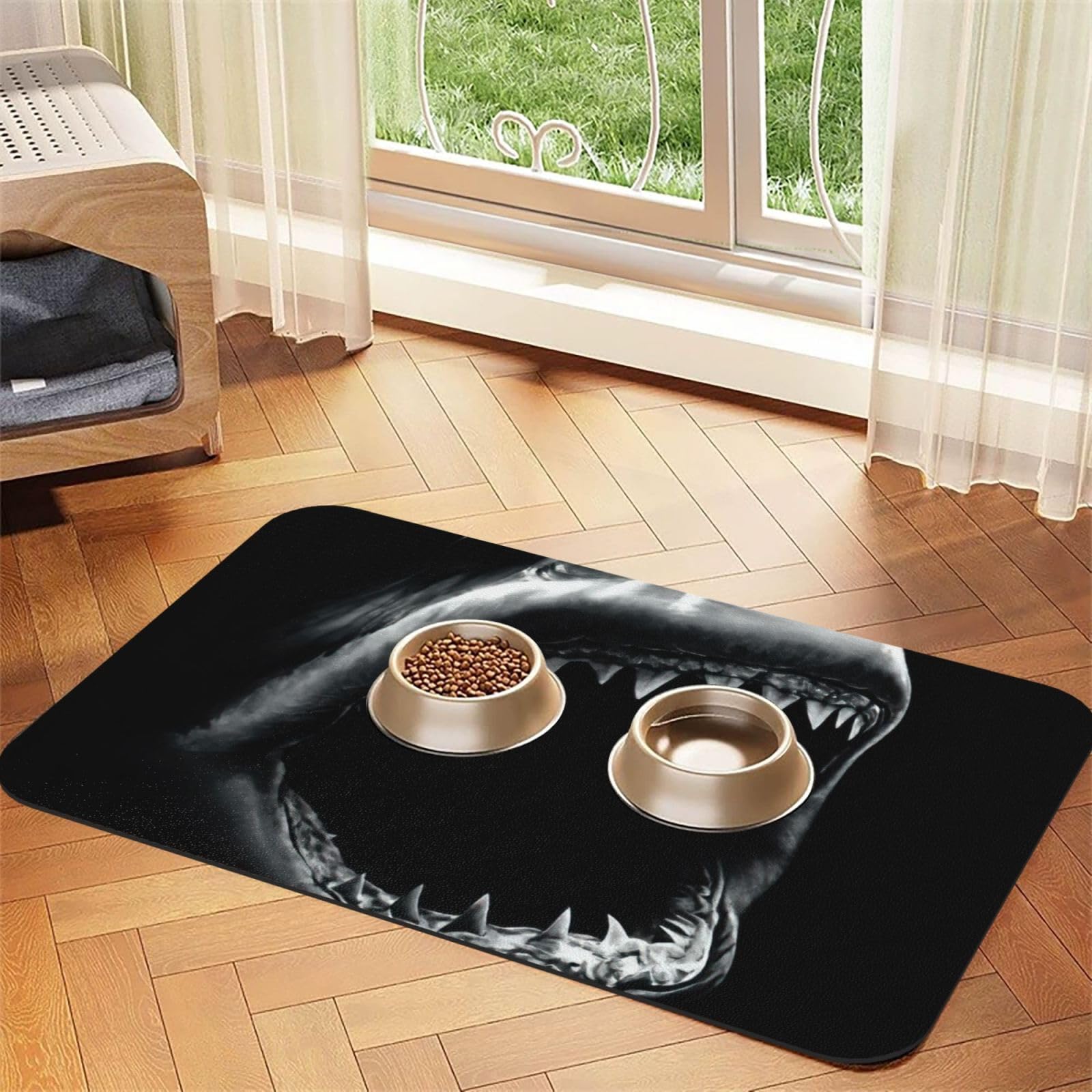 Tapis d'alimentation haut de gamme Shark1 en cuir synthétique et caoutchouc pour animaux