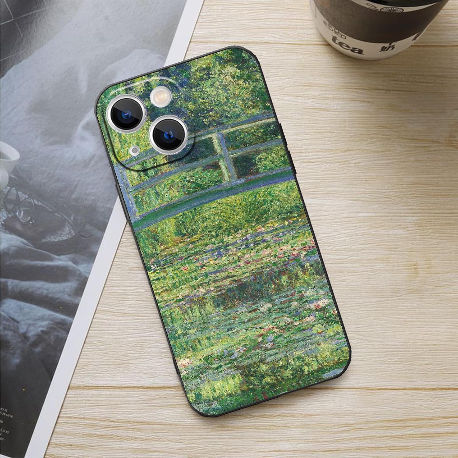 Compatible with iPhone 13 Case,Monet's Japanese Bridge Water Lilies Green Landscape Nature Art Aesthetic Florals Phone Case,Slim Thin Shockproof Protective Bumper Cover for iPhone 13 - Image 3