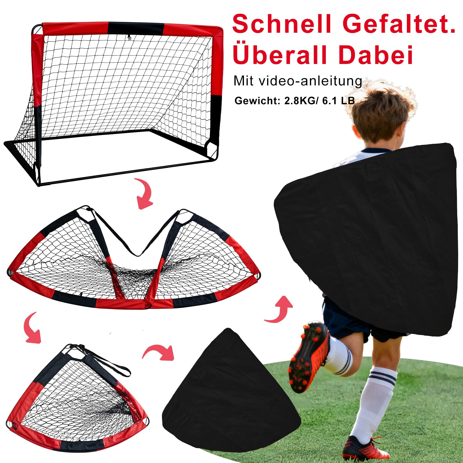 2-in-1 Fußballtor für Garten Kinder Faltbar, Kleine Fussballtore für Garten, Fußball Tor mit Torwand, Fußballtore Kinder mit Tragetasche Indoor & Outdoor für Garten, Park, Strand