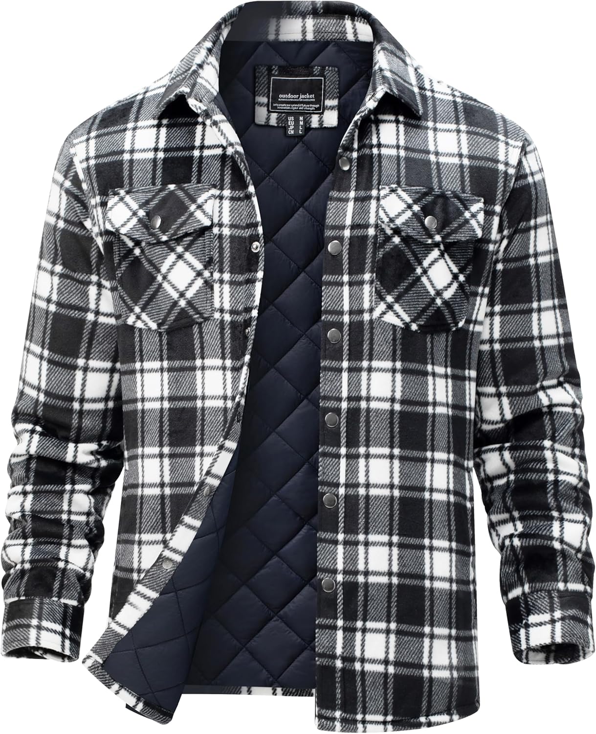 MAGNIVIT Men's Flannel Shirts Long Sleeve Quilted Flannel 5 Pockets Jacket for Men Thermal Plaid Shirt Winter Shacket