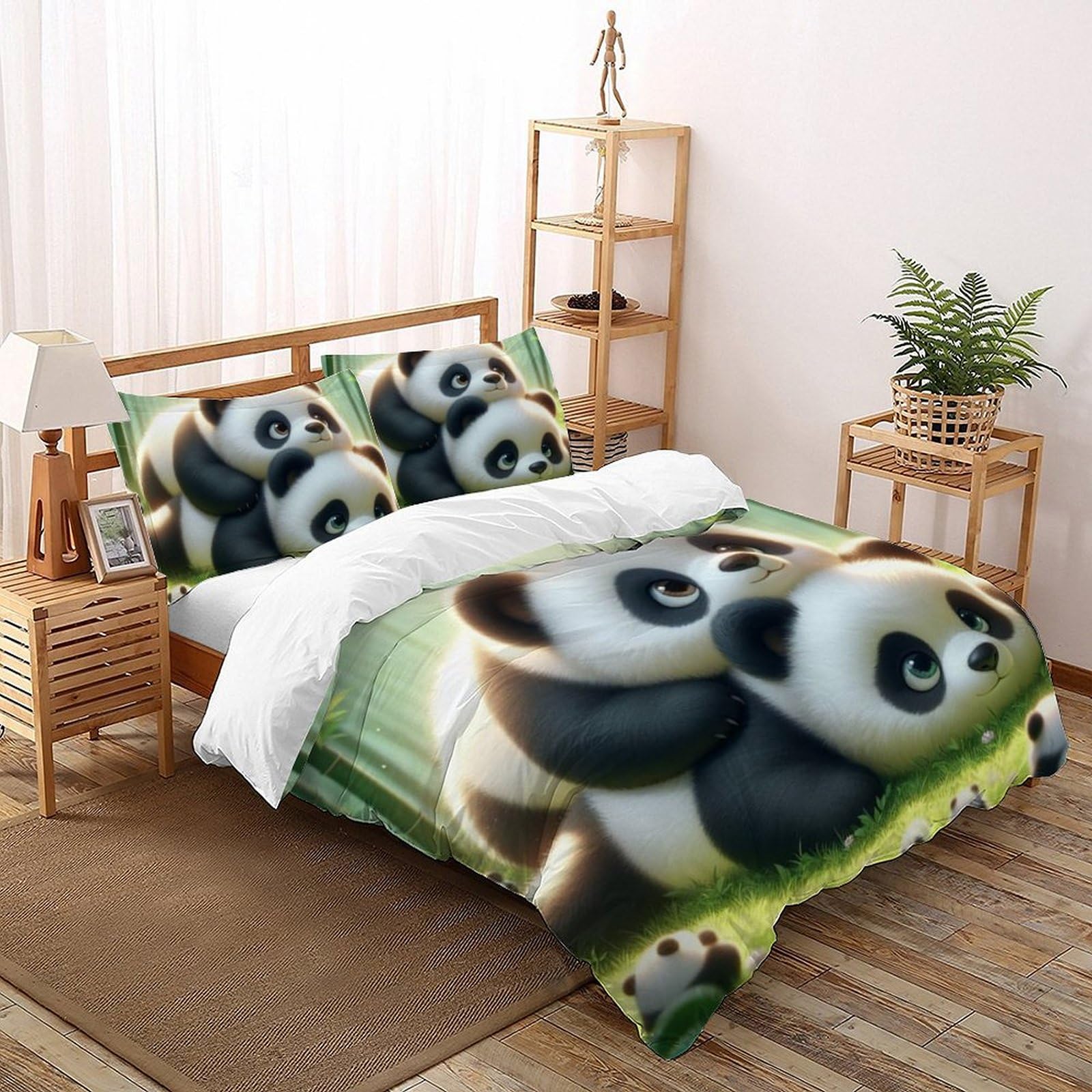 Housse de couette panda 220x240 cm en microfibre imprimée 3D avec fermeture