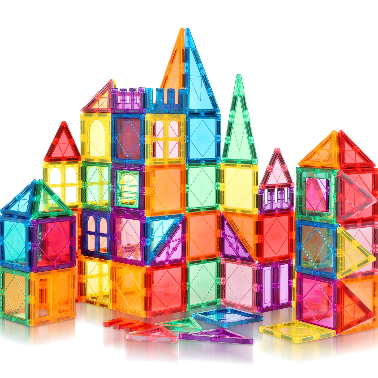 100PCS Magnetic Tiles Kids Toys - Magnetic Building Blocks STEM Magnet Building Set Preschool Learning Magnet Toys for Kids Ages 3-5 4-8, Sensory Montessori Toy for Toddlers 3+ Year Old