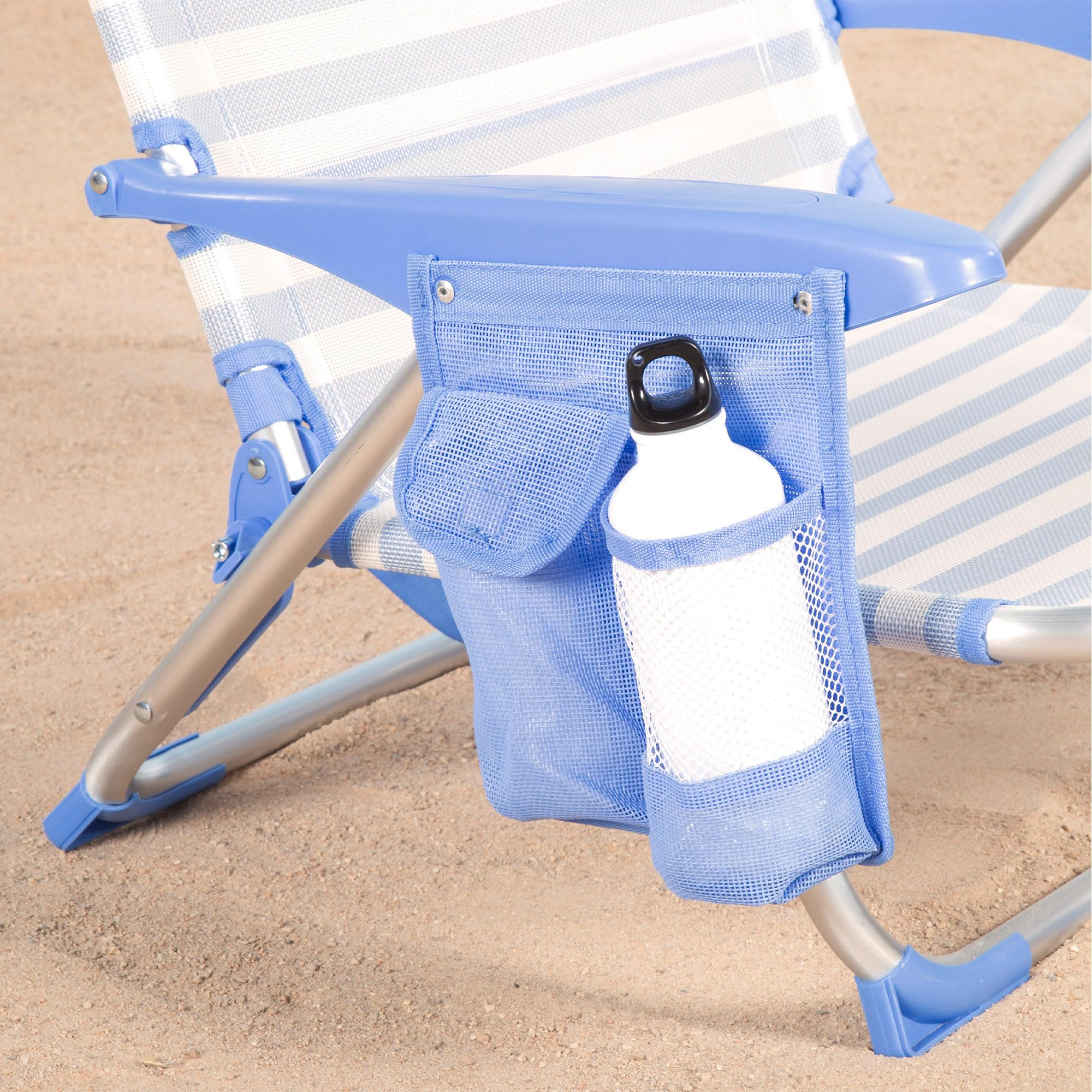 AKTIVE Silla de Playa Plegable, Rayas marineras, 51x45x76 cm, 4 Posiciones, Aluminio y textileno, Antivuelco, Soporta 110 kg, Cojín, Asa Transporte, Bolsillos, Tumbona jardín (62547)